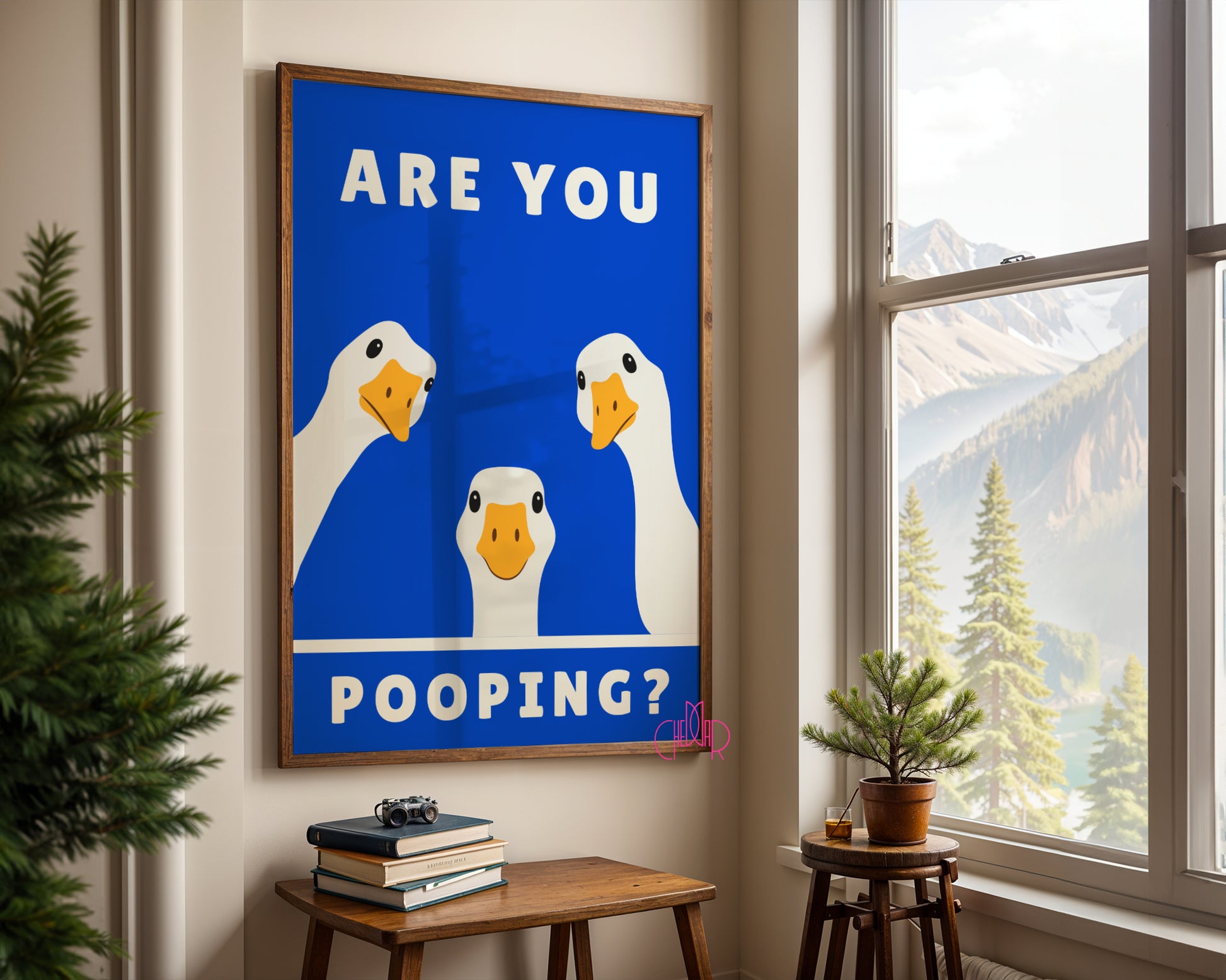 Funny "Are You Pooping?" poster with geese