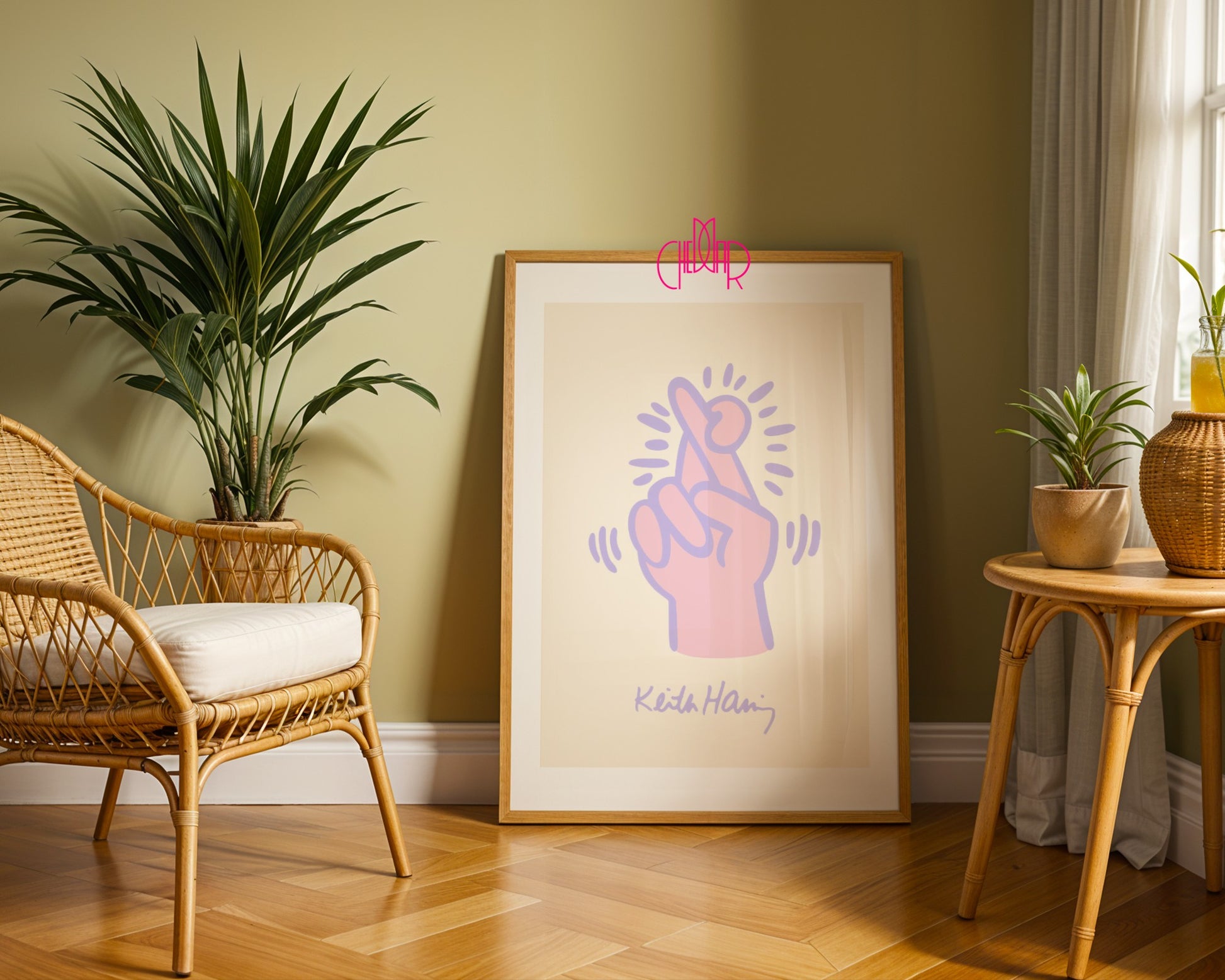 Keith Haring Crossed Fingers poster, street art, pop art