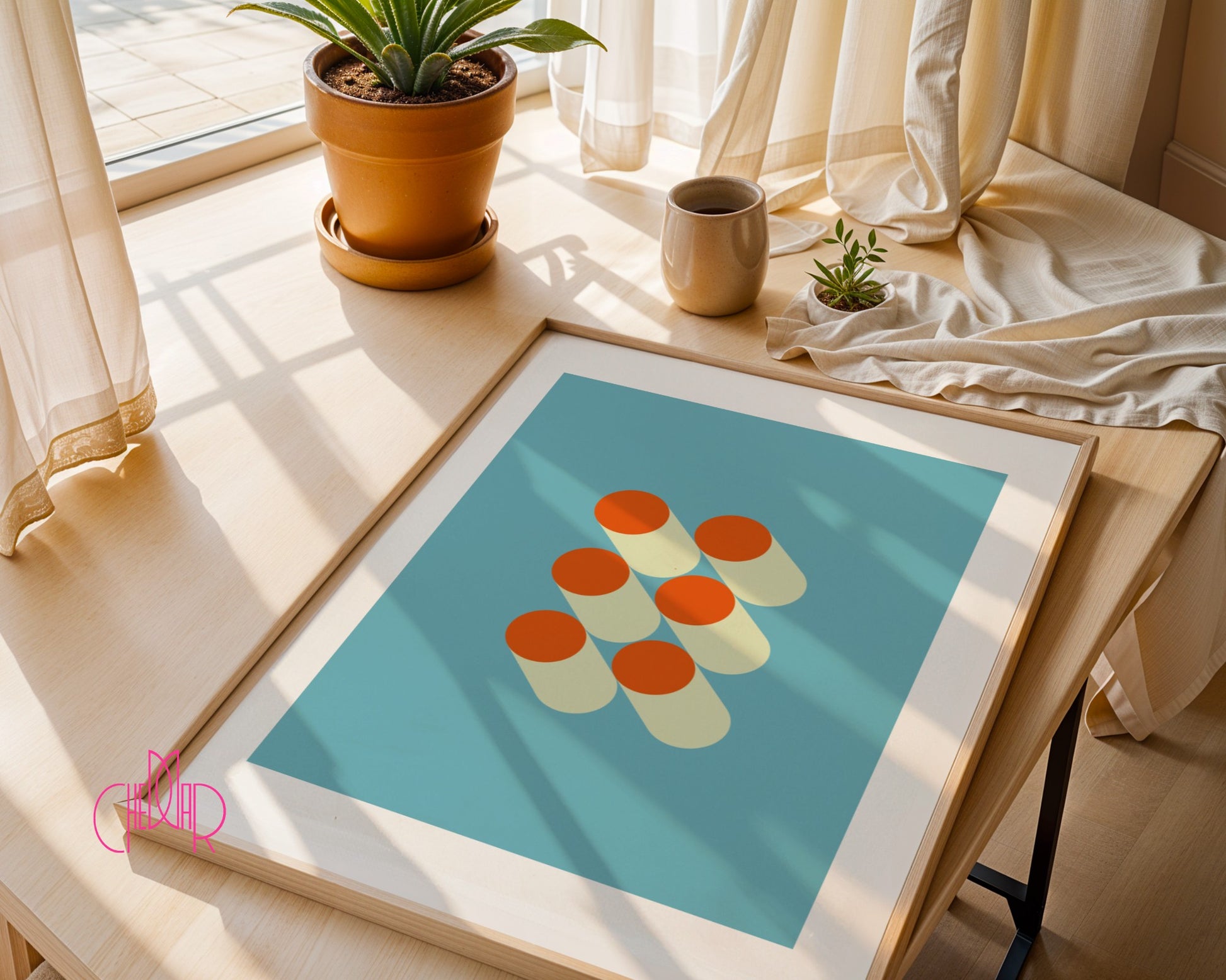 Bauhaus Poster – Orange Dots on a Blue Background