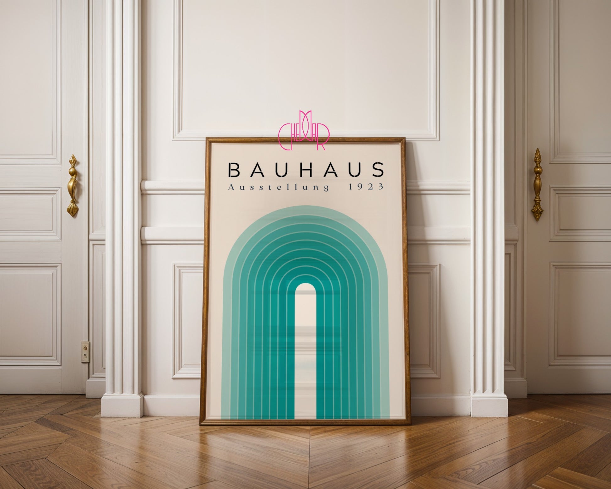Bauhaus poster – Turquoise lines on a beige background, exhibition 1919