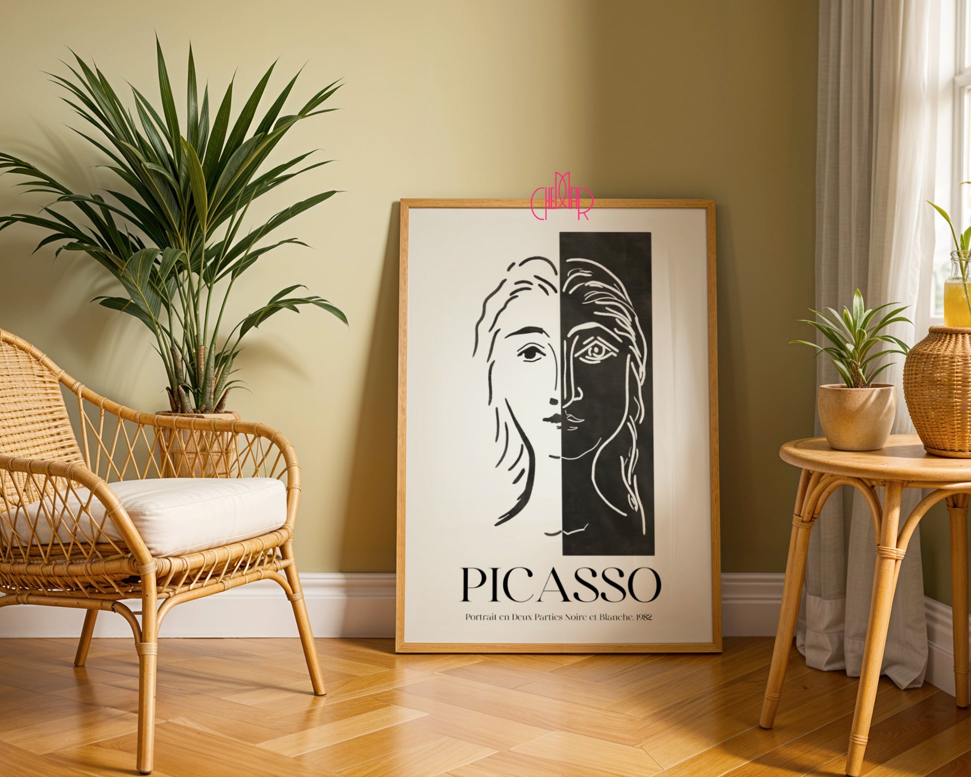 Picasso – Portrait en Deux Parties Noire et Blanche (1982) | Line Art Gallery Poster