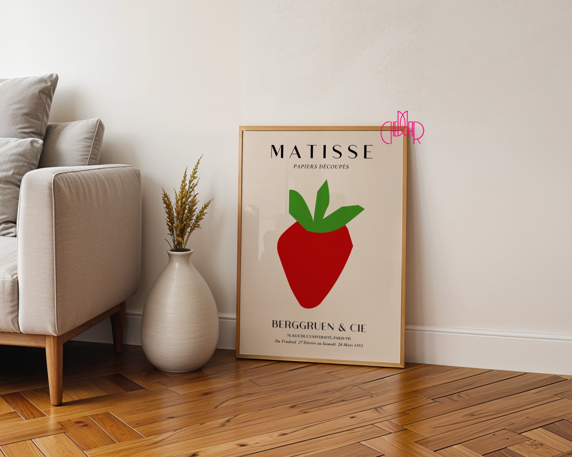 Bauhaus poster red "Eyes of the Prophet" on a navy blue background, modernism