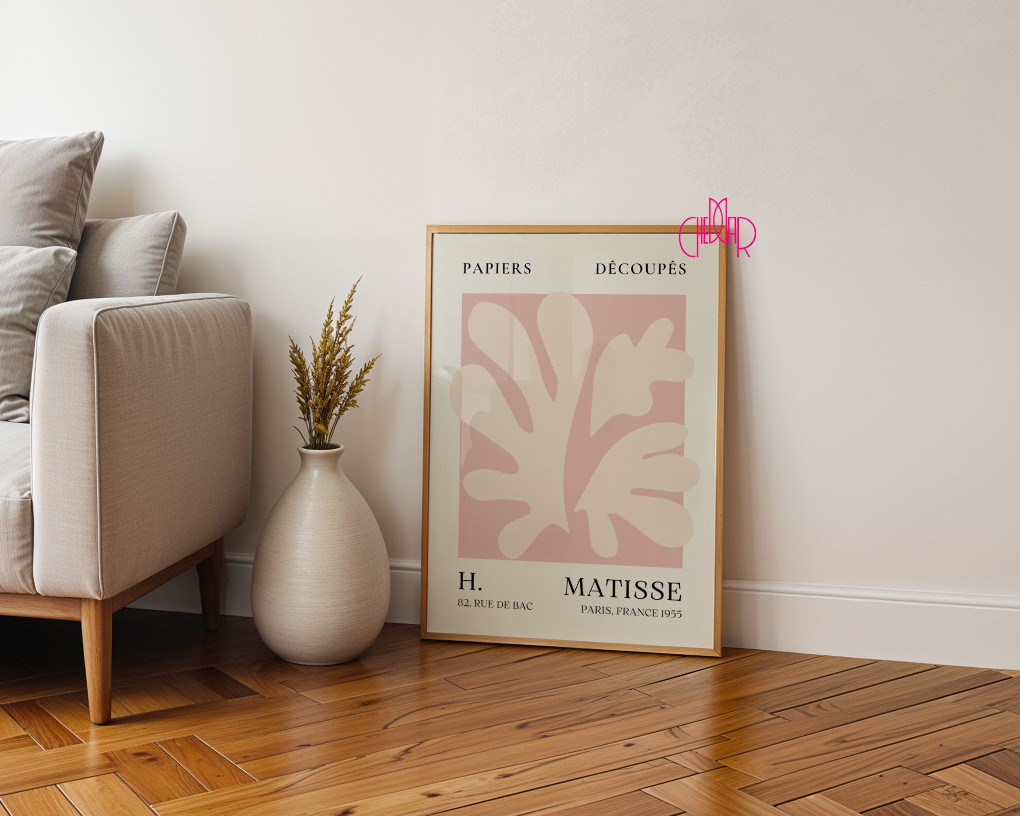 Bauhaus poster red "Eyes of the Prophet" on a navy blue background, modernism