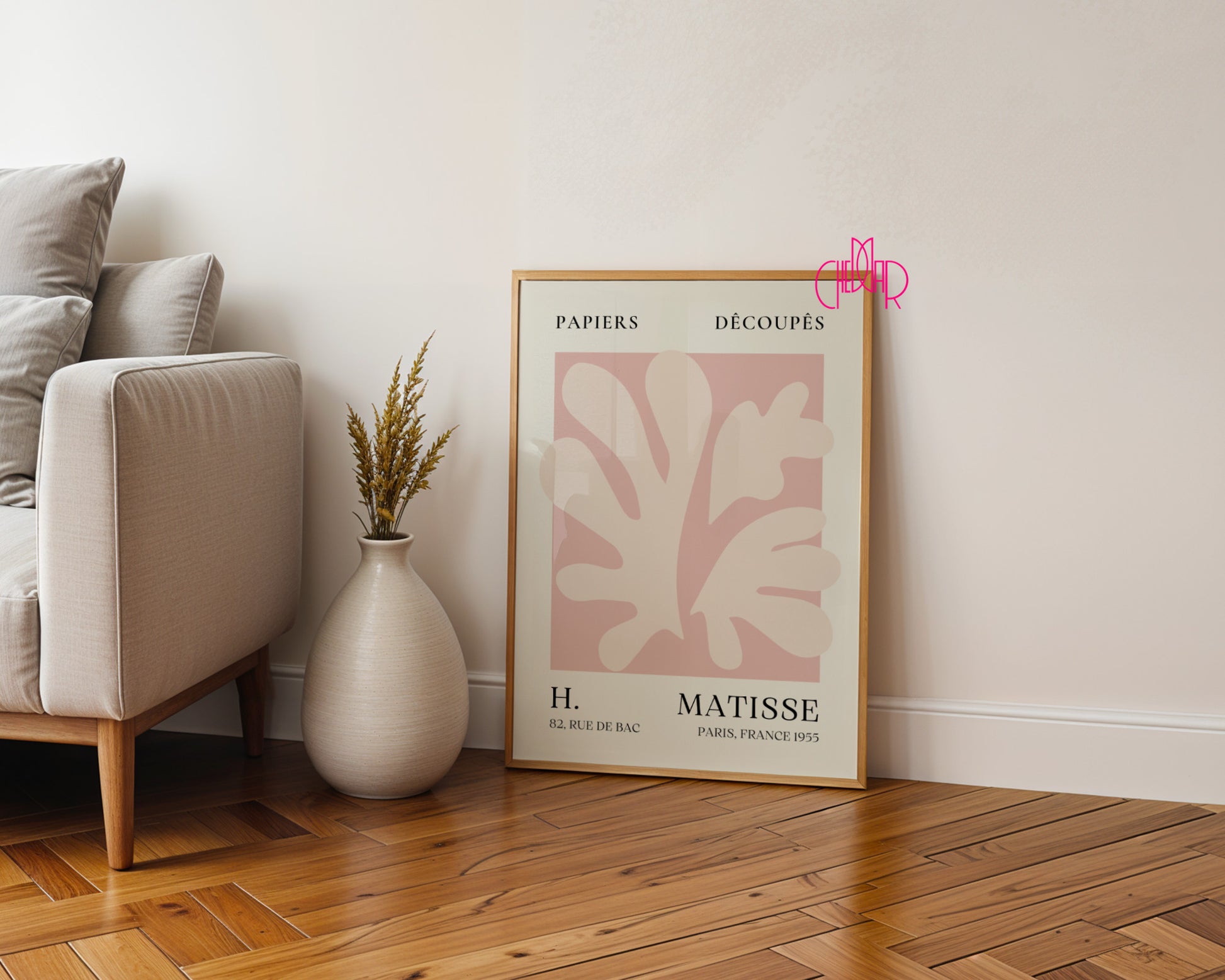 Bauhaus poster red "Eyes of the Prophet" on a navy blue background, modernism