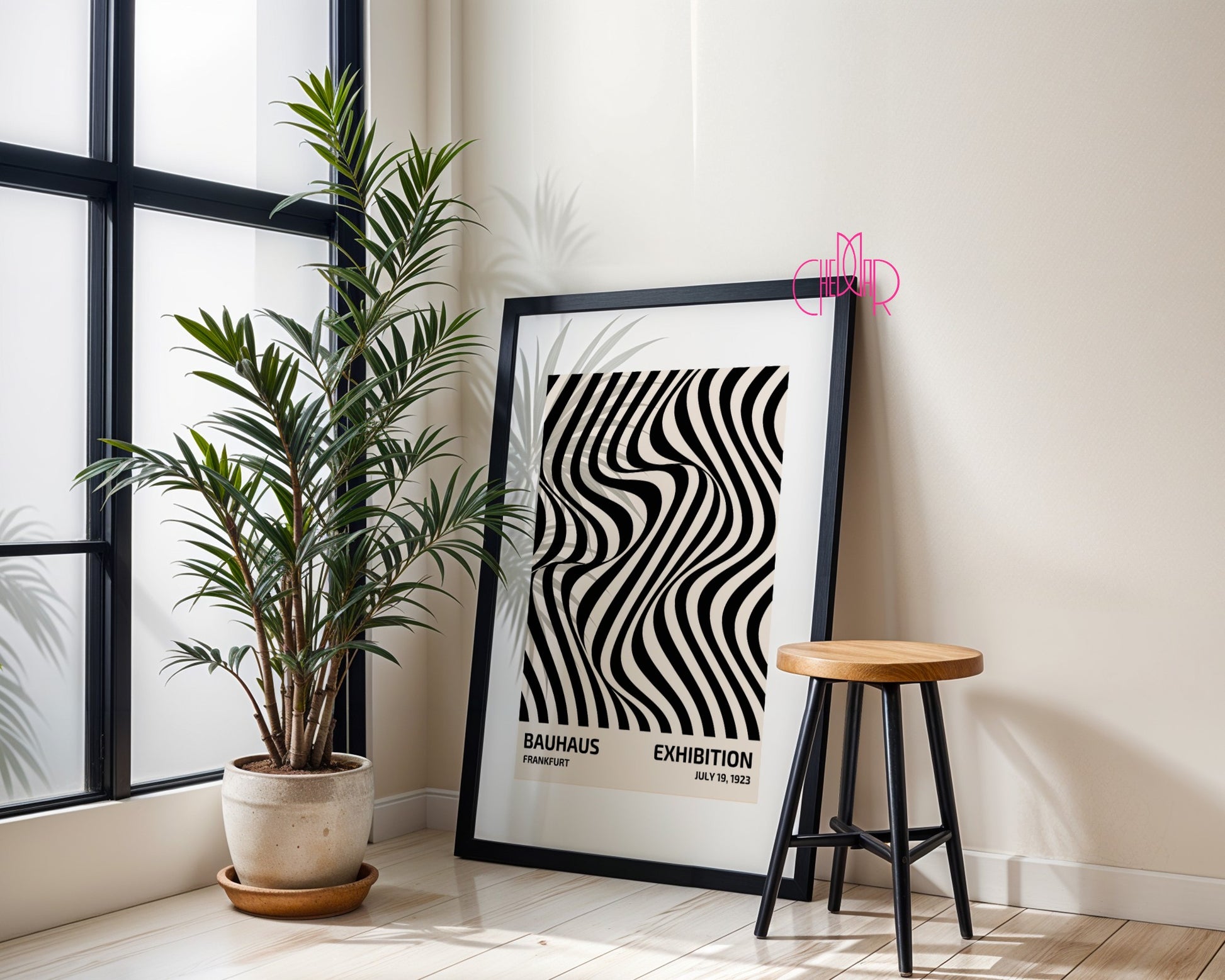 Bauhaus poster – Black abstract lines on a beige background, exhibition 1919