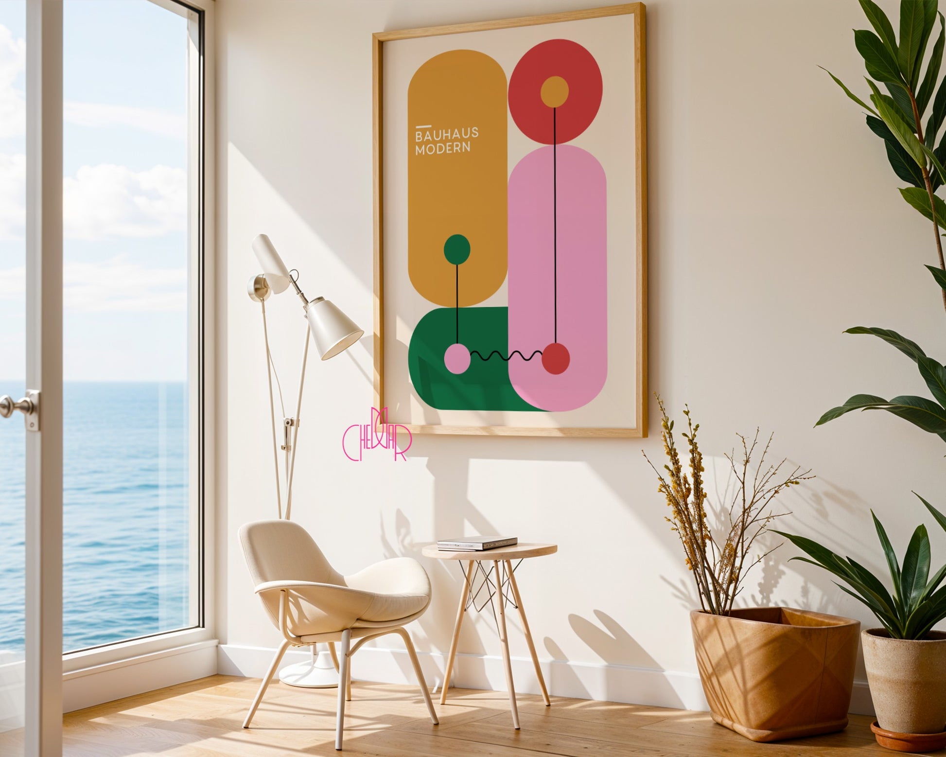 Bauhaus Poster – Colorful Geometric Shapes on a Beige Background, Modernism