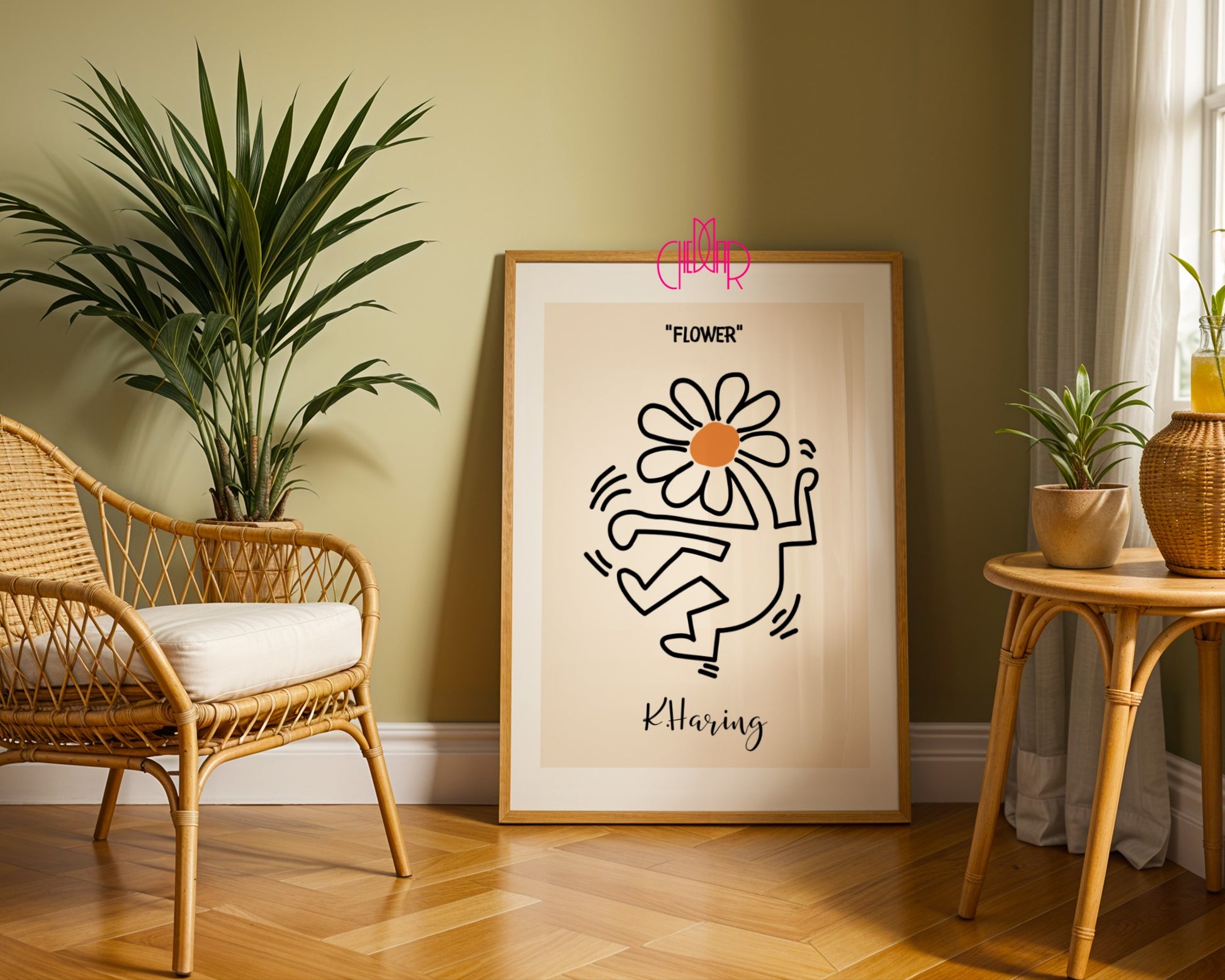 Keith Haring Flower poster, flower, street art, pop art, modernism