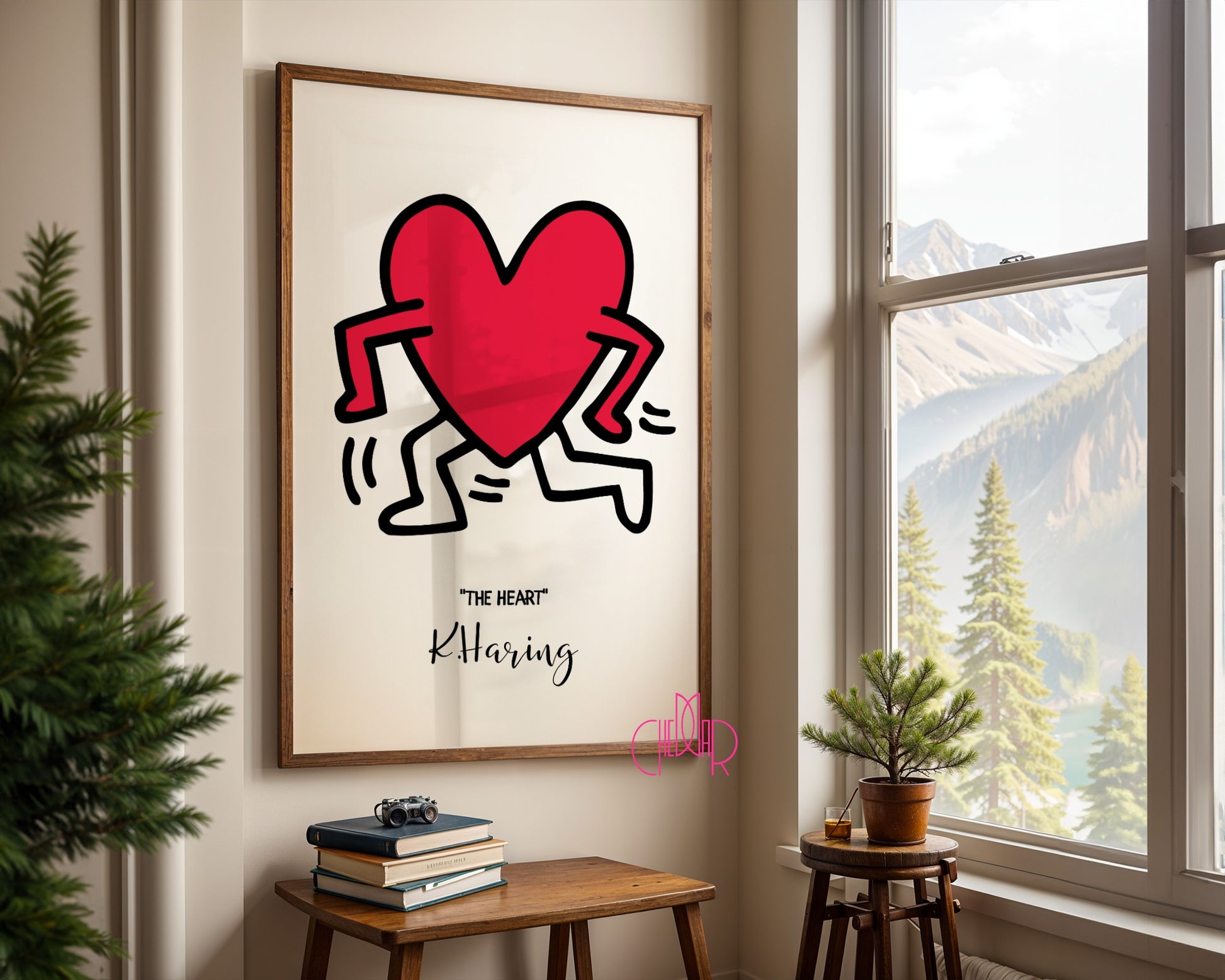 Keith Haring The Heart poster, heart with legs, street art, pop art
