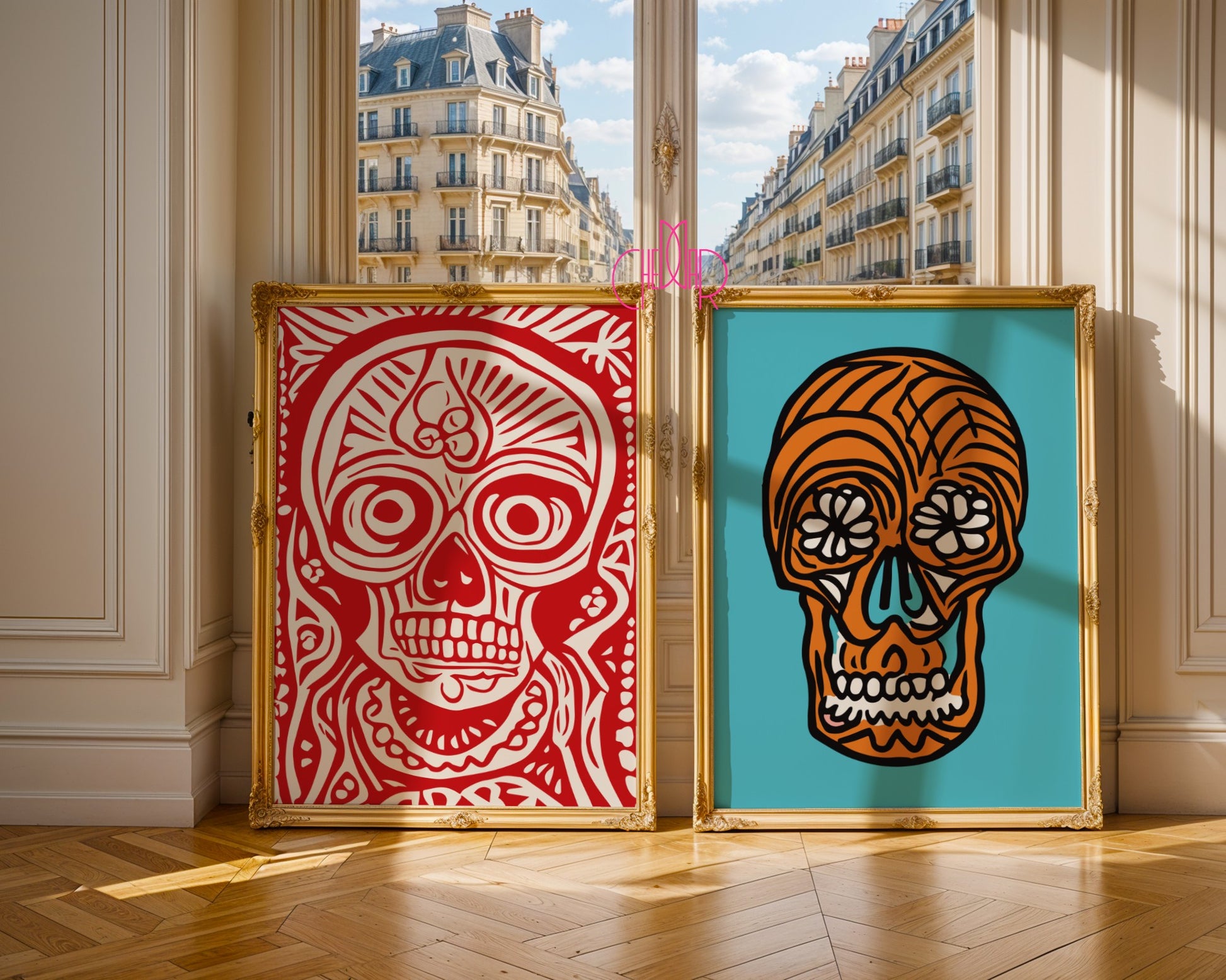 Mexican cultural icon poster, Day of the Dead skull, Mexico