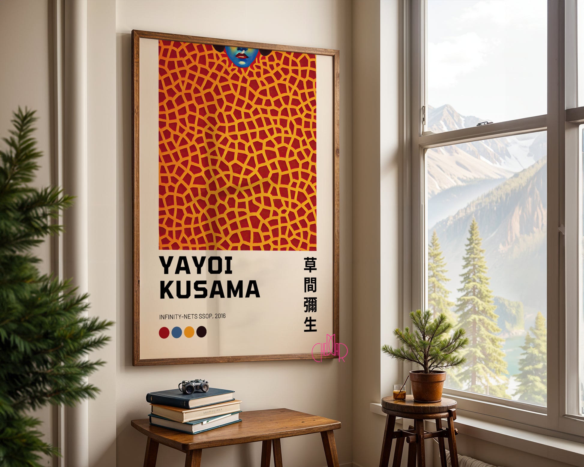 Yayoi Kusama poster, Face with Orange Lines, Giraffe, 2016