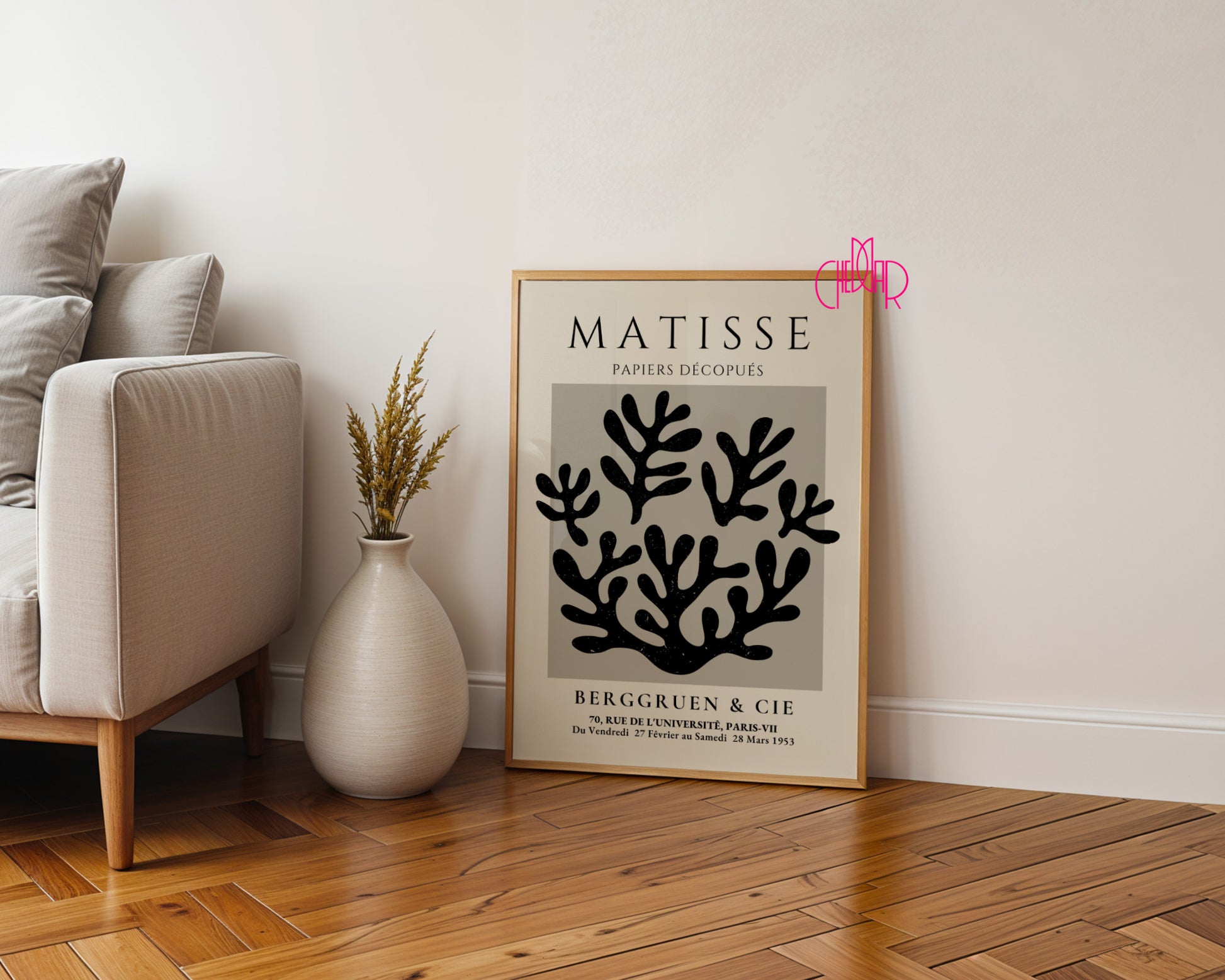 Bauhaus poster red "Eyes of the Prophet" on a navy blue background, modernism