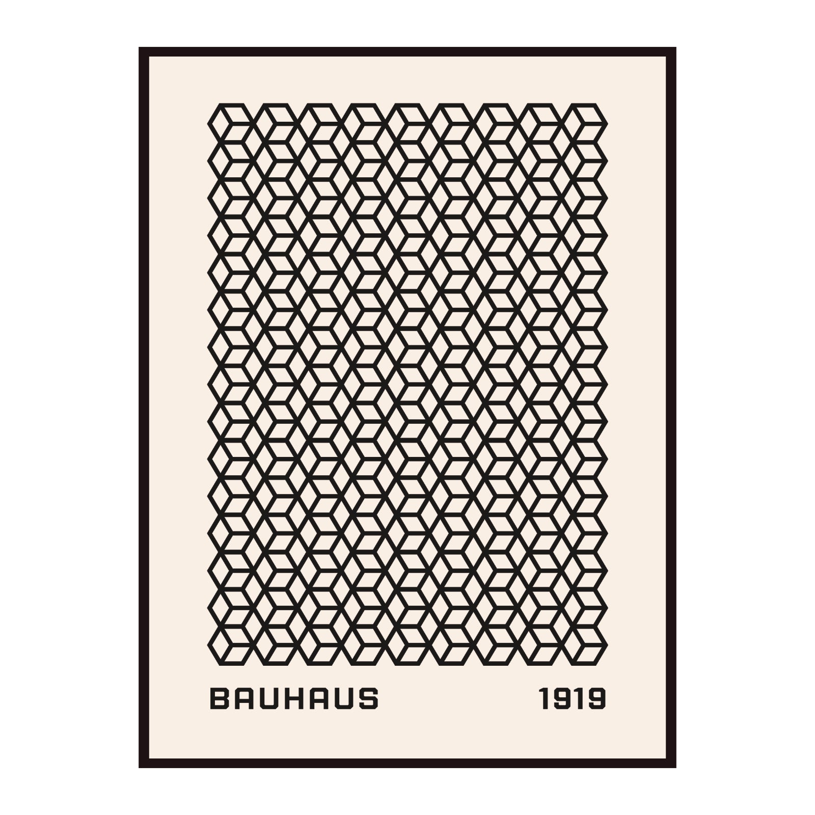 Bauhaus poster with black geometric squares on a beige background