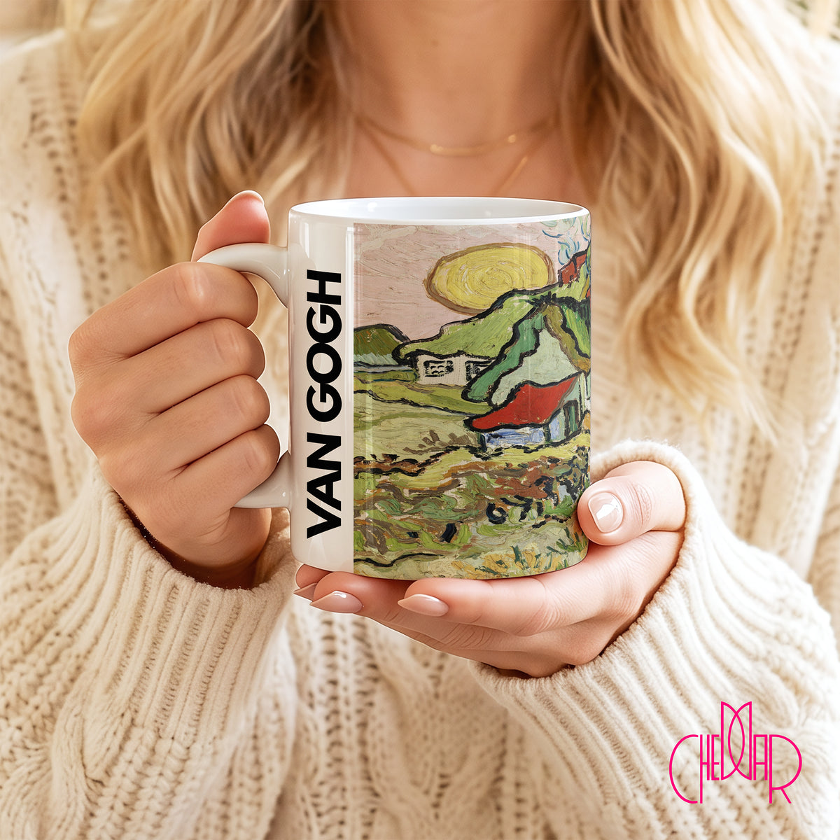 Van Gogh Cottages with Man Walking - Ceramic Art Mug | CheddarArt