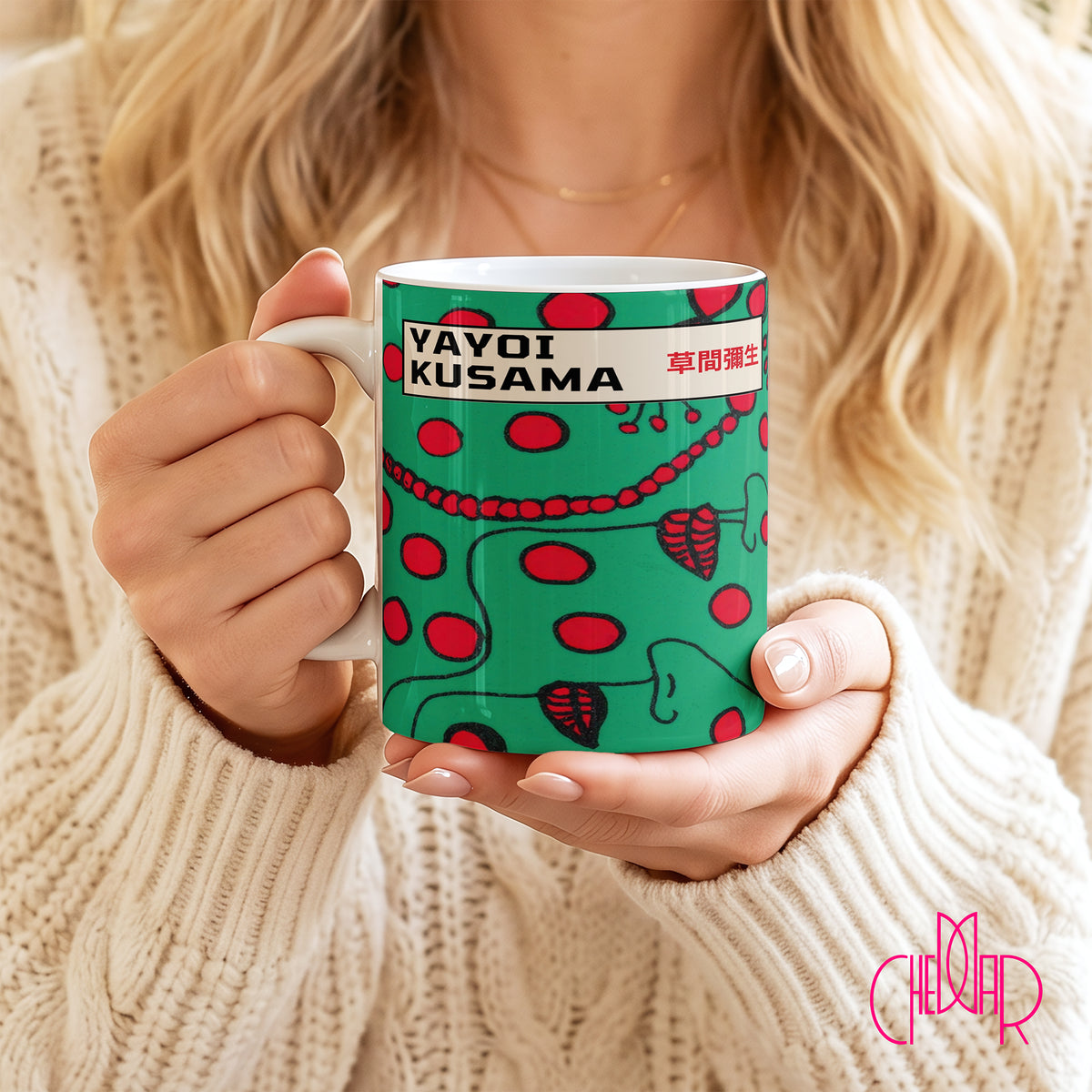 Yayoi Kusama Tokyo 1993 Green - Ceramic Art Mug | CheddarArt
