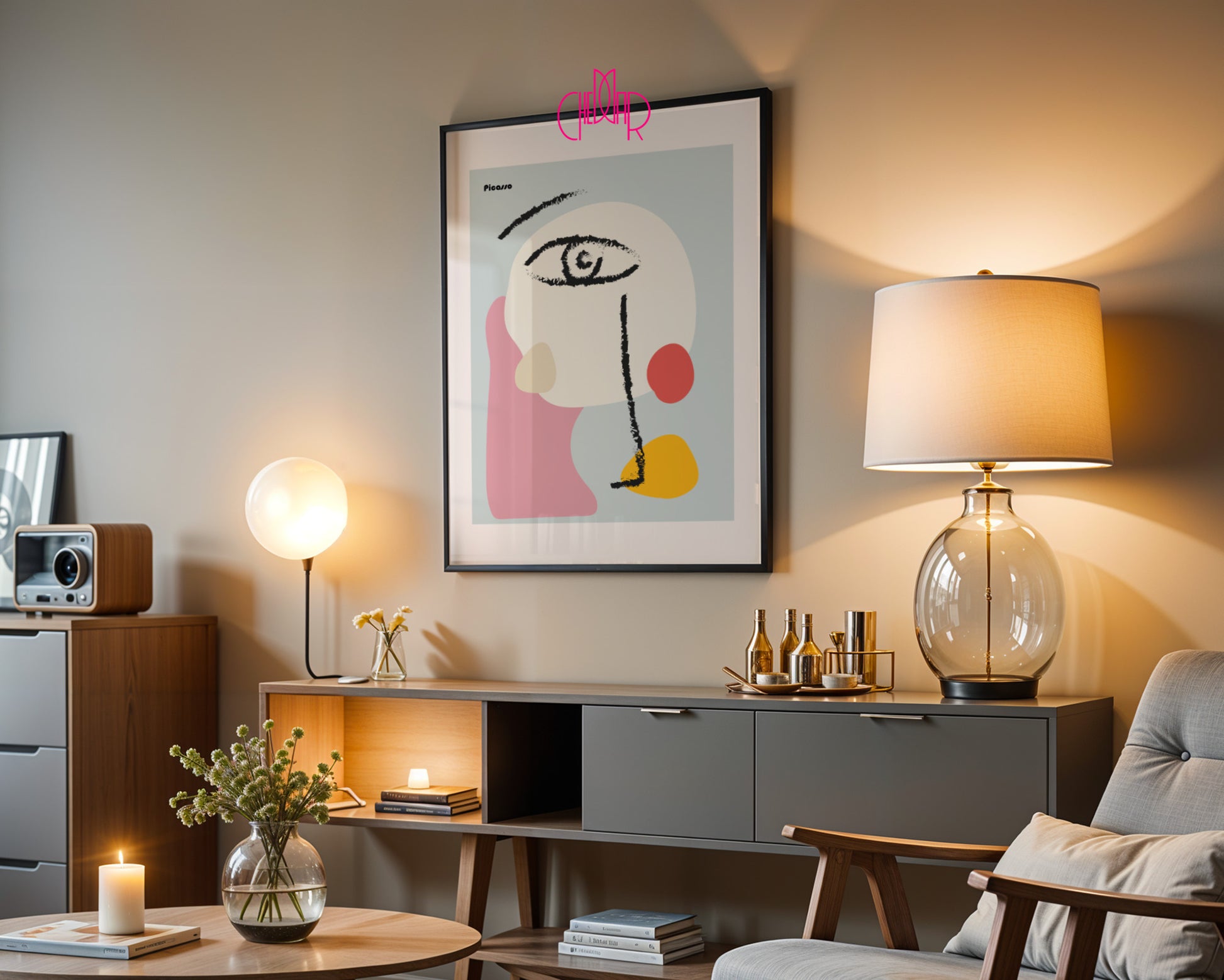 Pablo Picasso – Abstract Face Line Art & Pastel Shapes