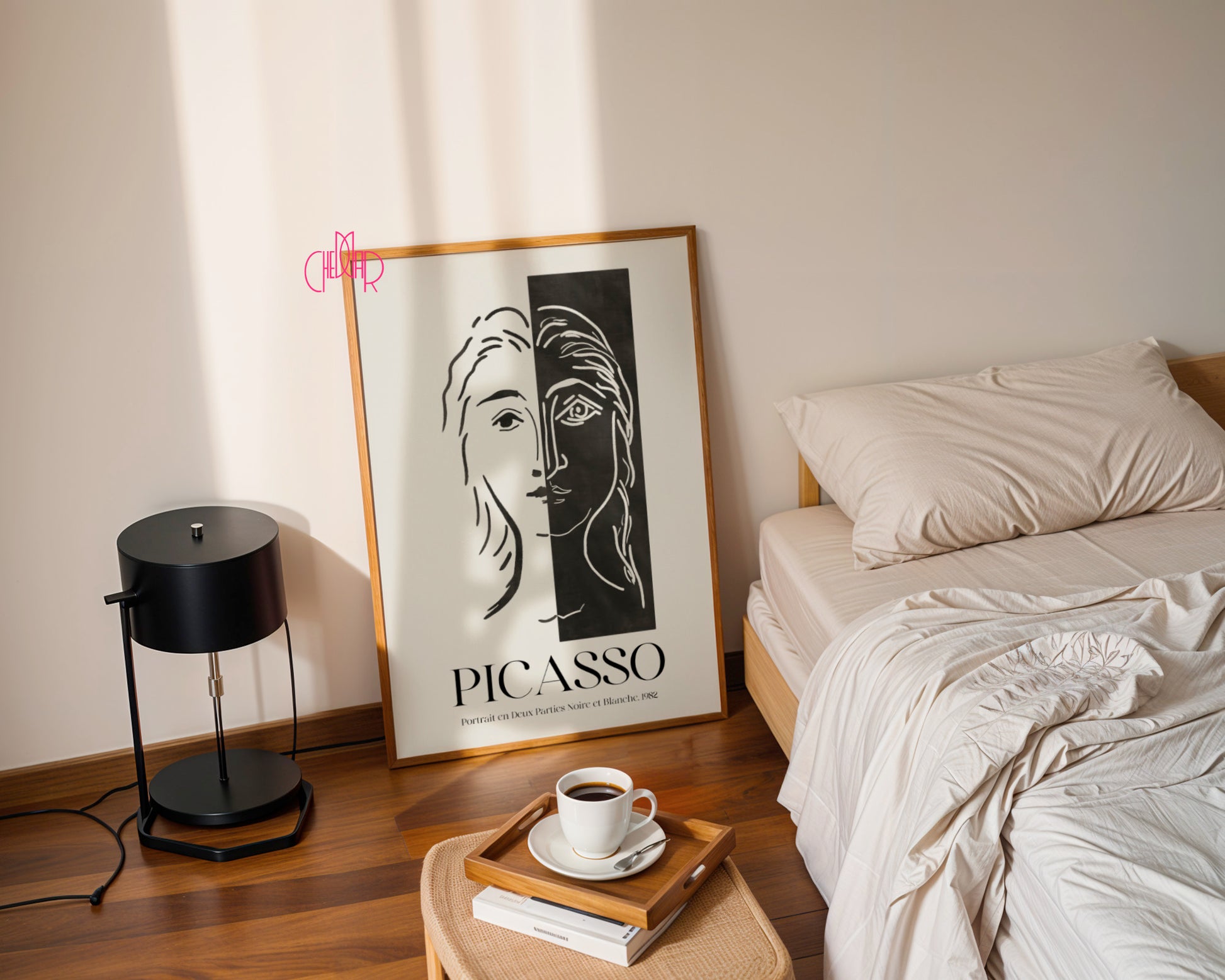 Picasso – Portrait en Deux Parties Noire et Blanche (1982) | Line Art Gallery Poster