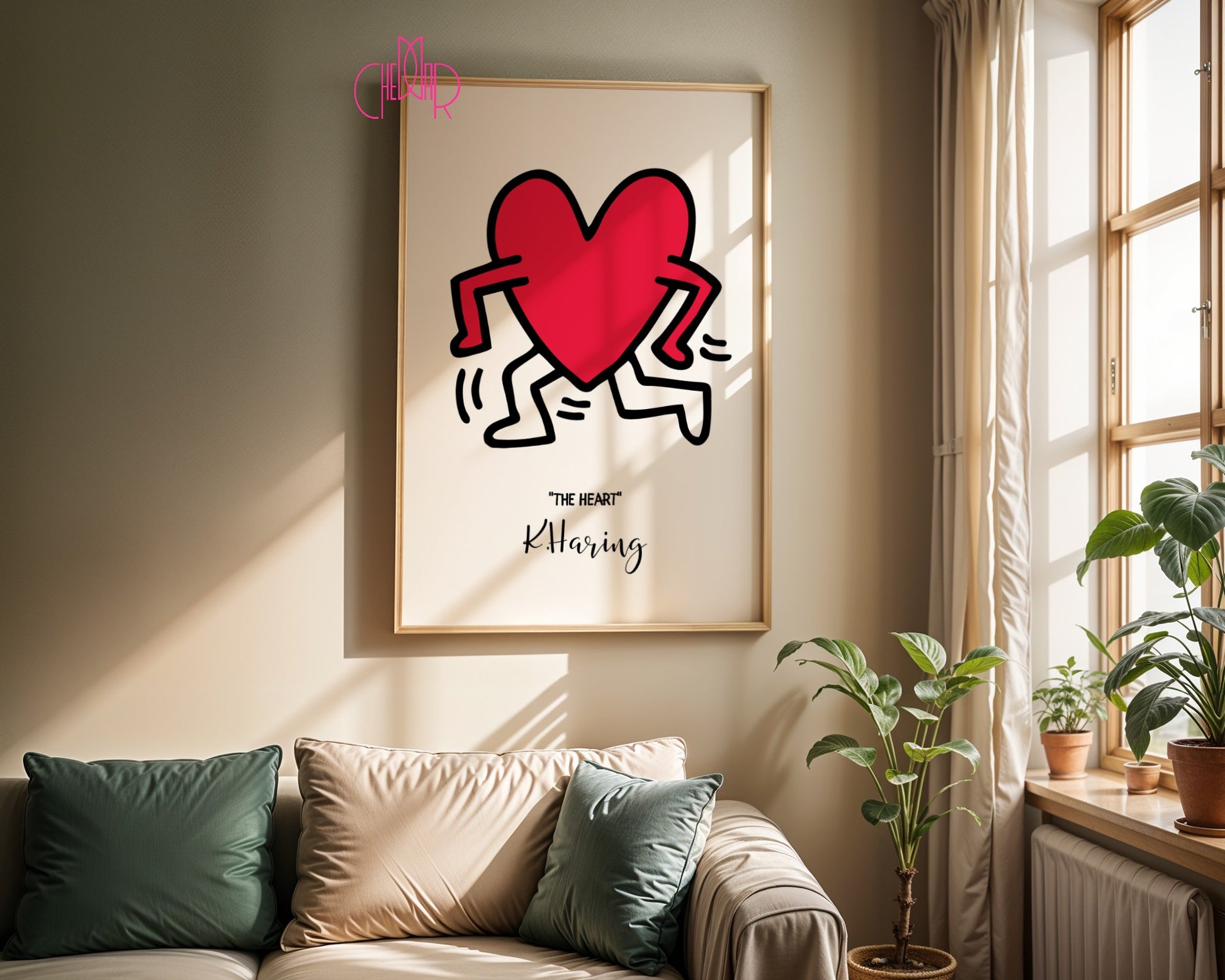 Keith Haring The Heart poster, heart with legs, street art, pop art