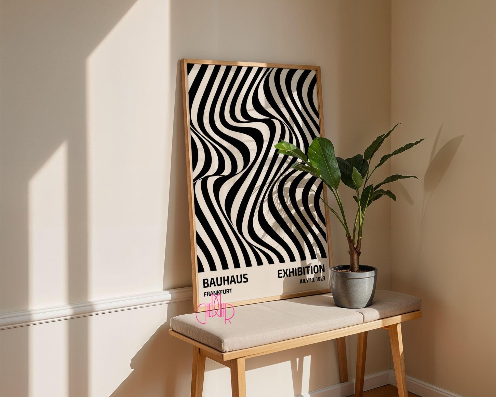 Bauhaus poster – Black abstract lines on a beige background, exhibition 1919