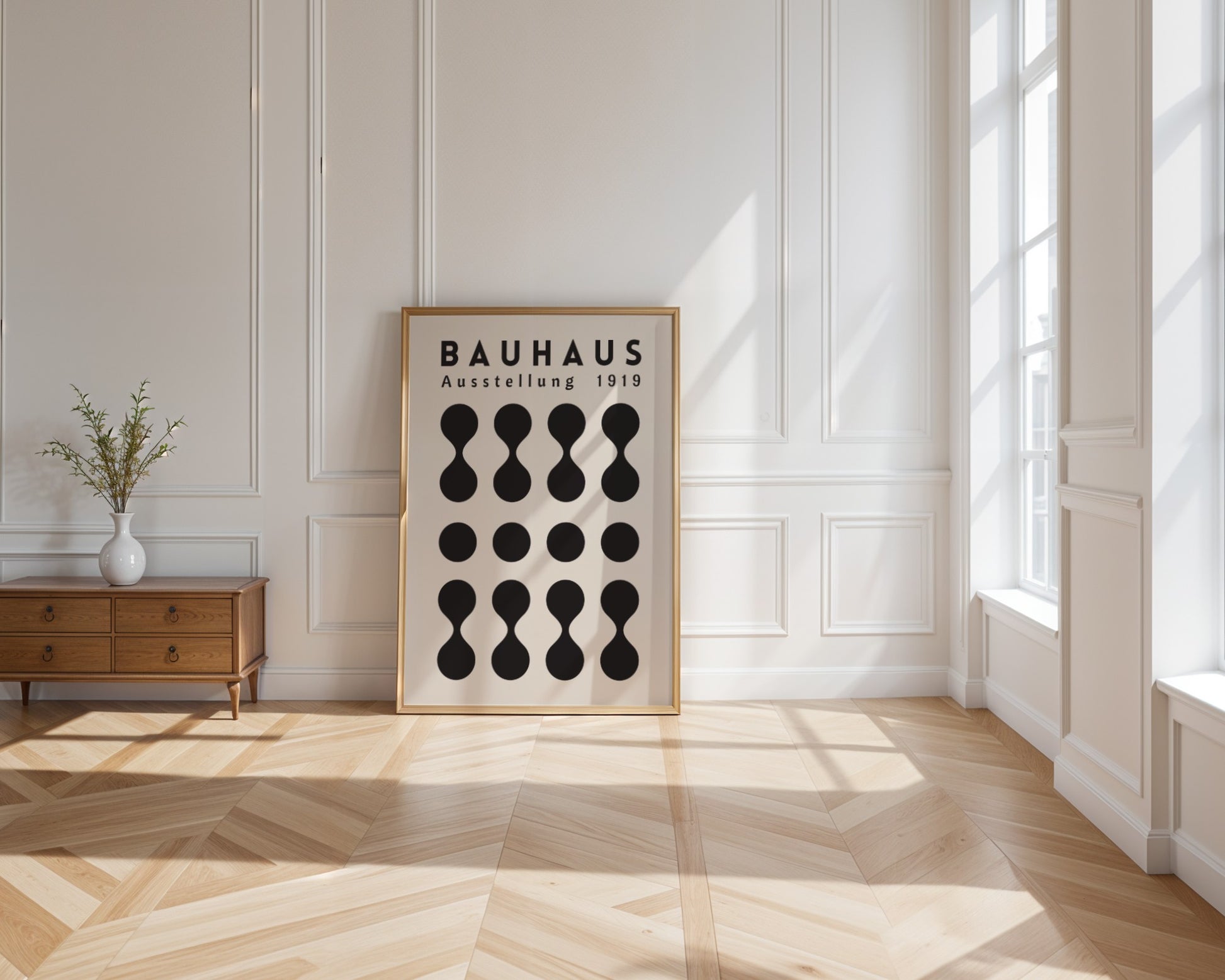Bauhaus poster – Black dots on a beige background, exhibition 1919