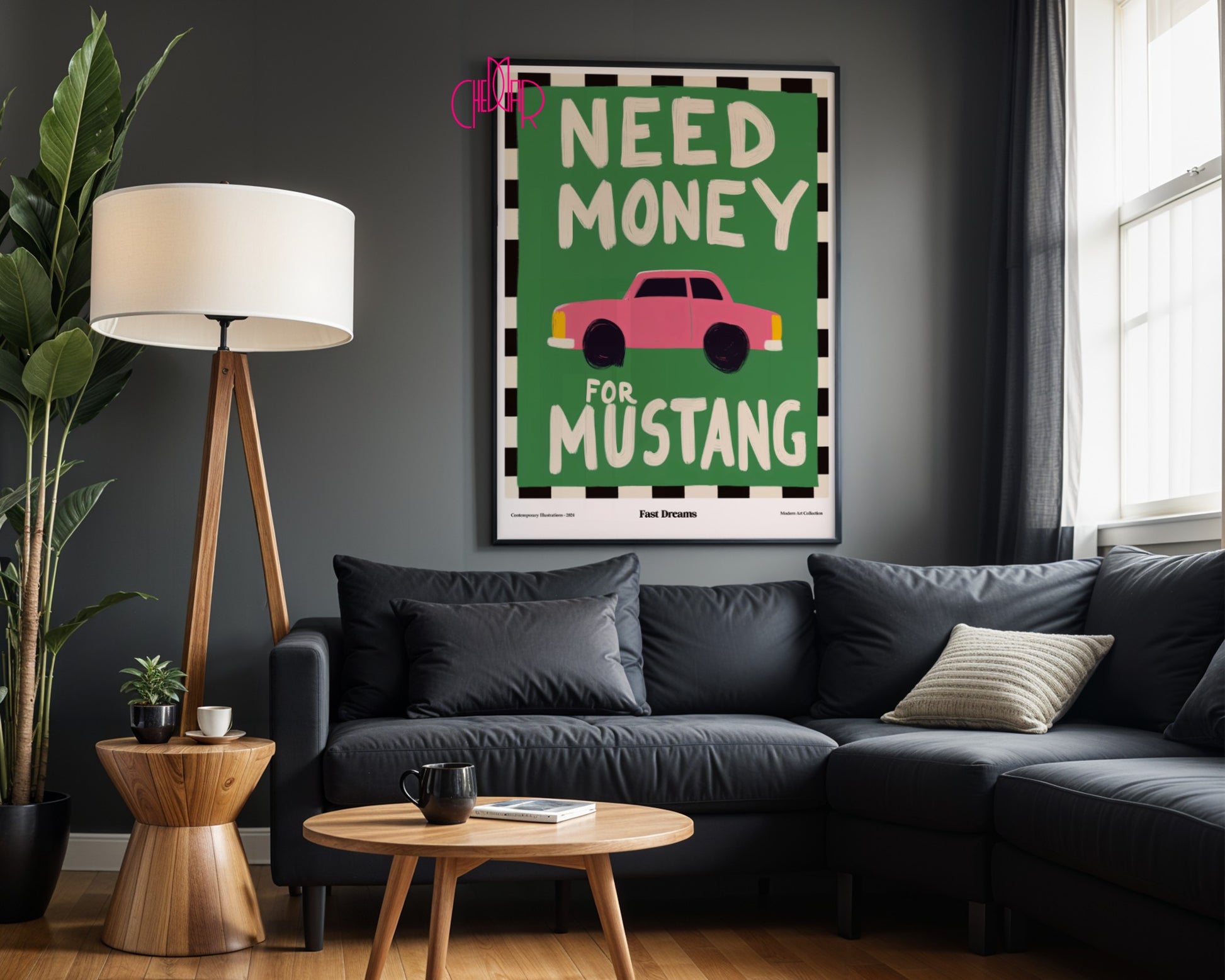 Need Money For Mustang poster, fast dreams, modernism