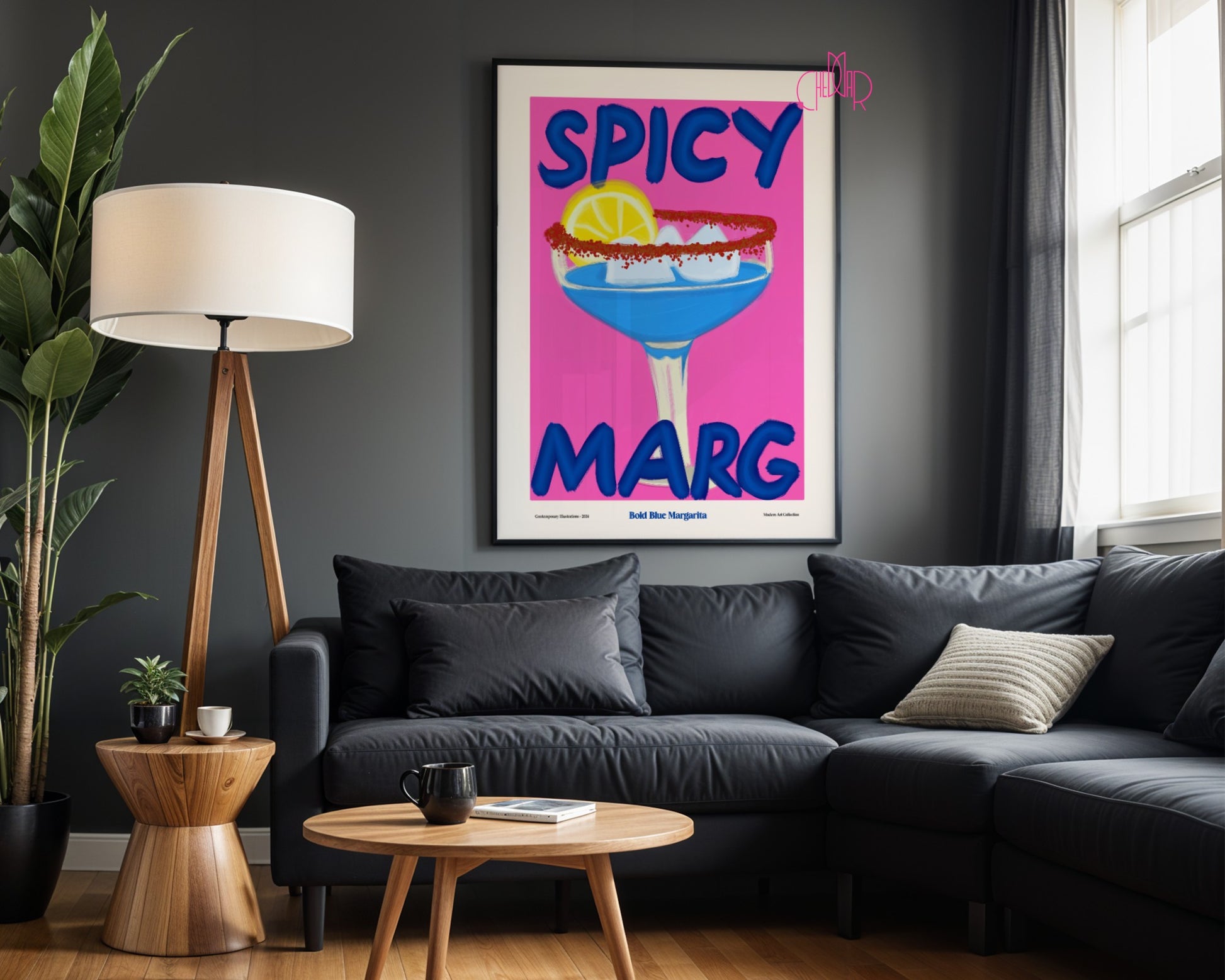 Spicy Margarita Poster, Bold Blue Margarita, Contemporary Art