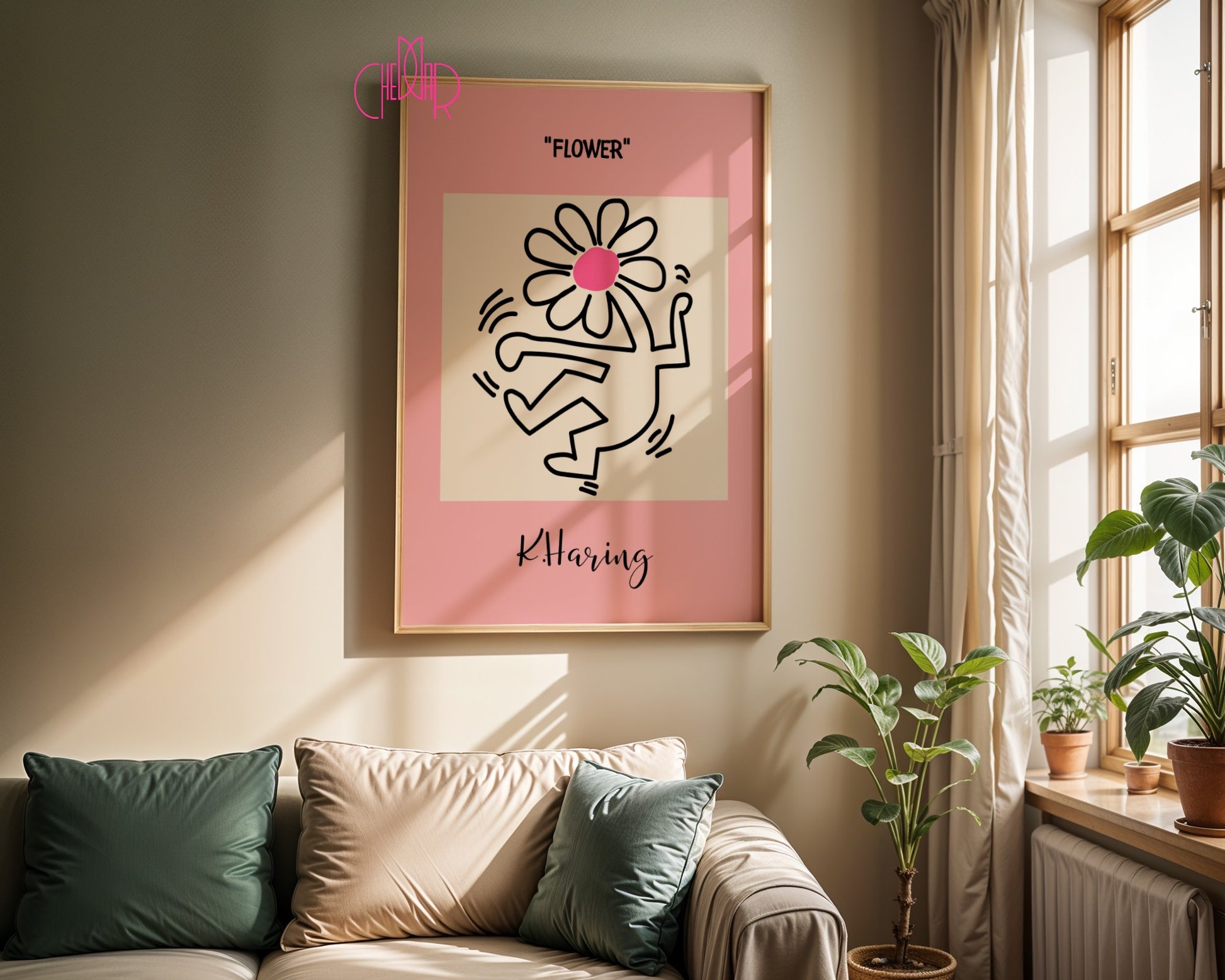Keith Haring Flower poster, dancing flower, street art, pop art 