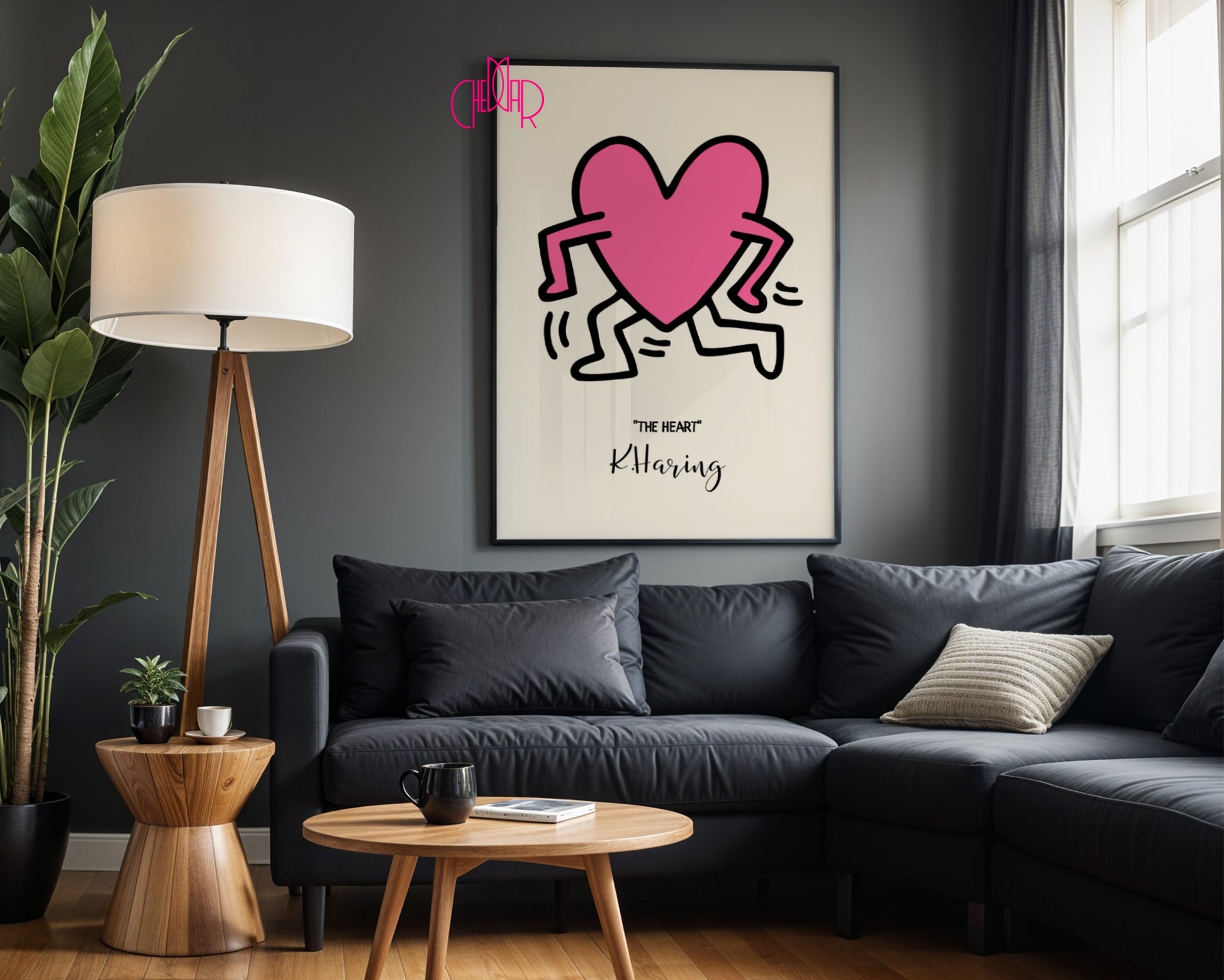 Keith Haring The Heart poster, pink heart, street art, pop art