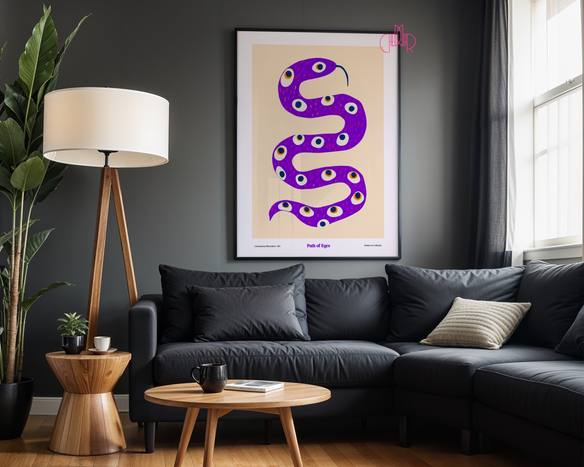 Path of Eyes poster, Snake with eyes, modernism, contemporary art