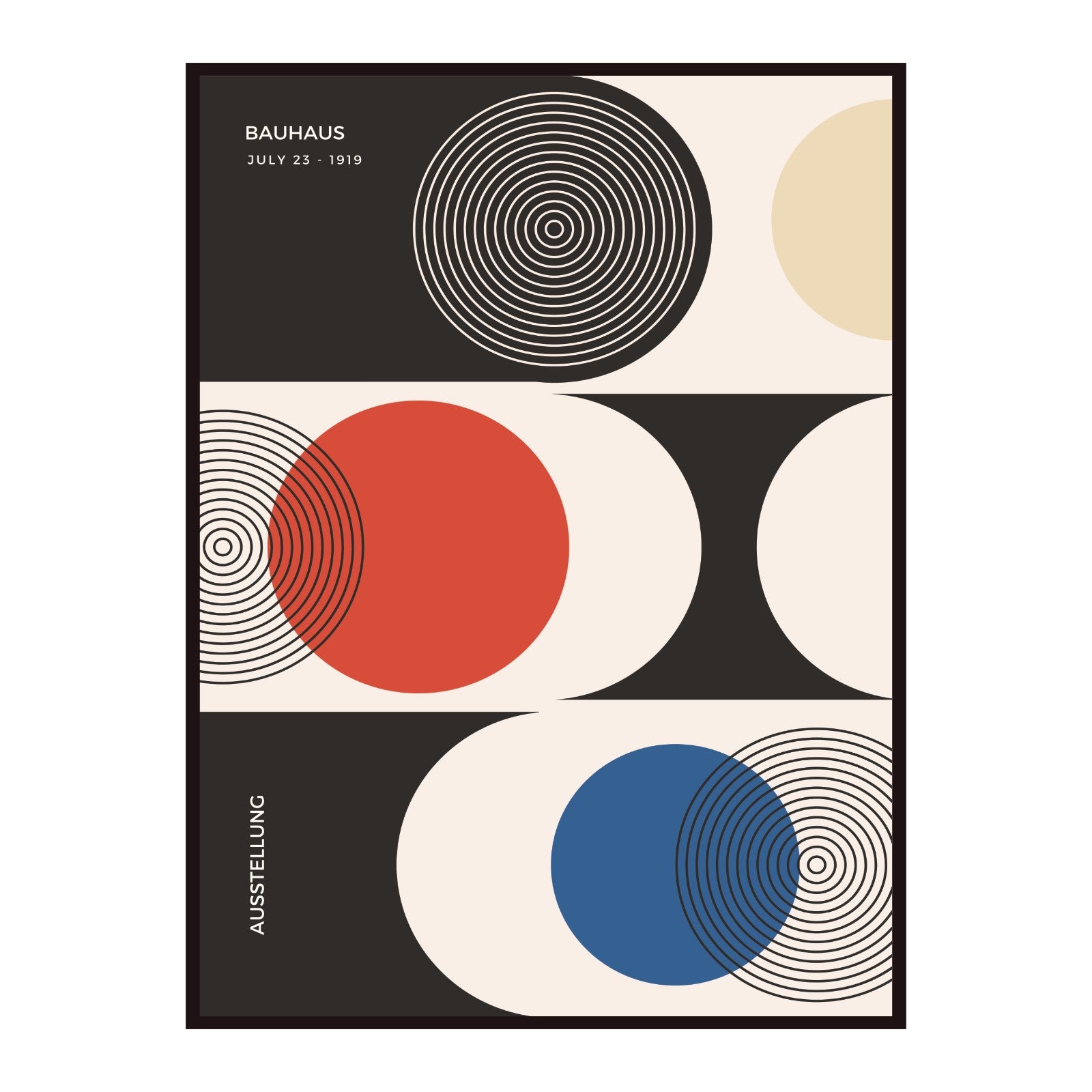 Bauhaus Poster – Red and Blue Circles on a Black and White Background