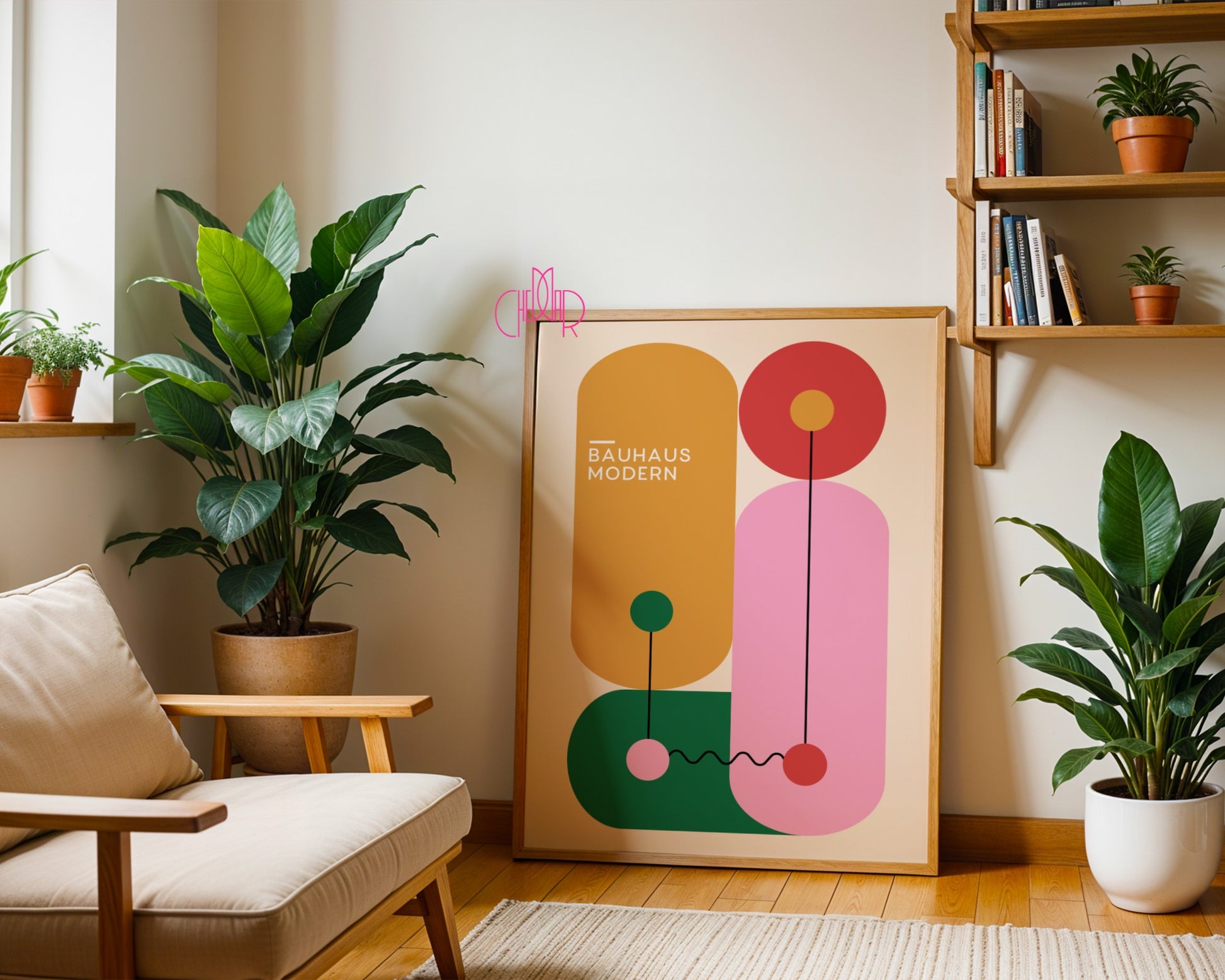 Bauhaus Poster – Colorful Geometric Shapes on a Beige Background, Modernism