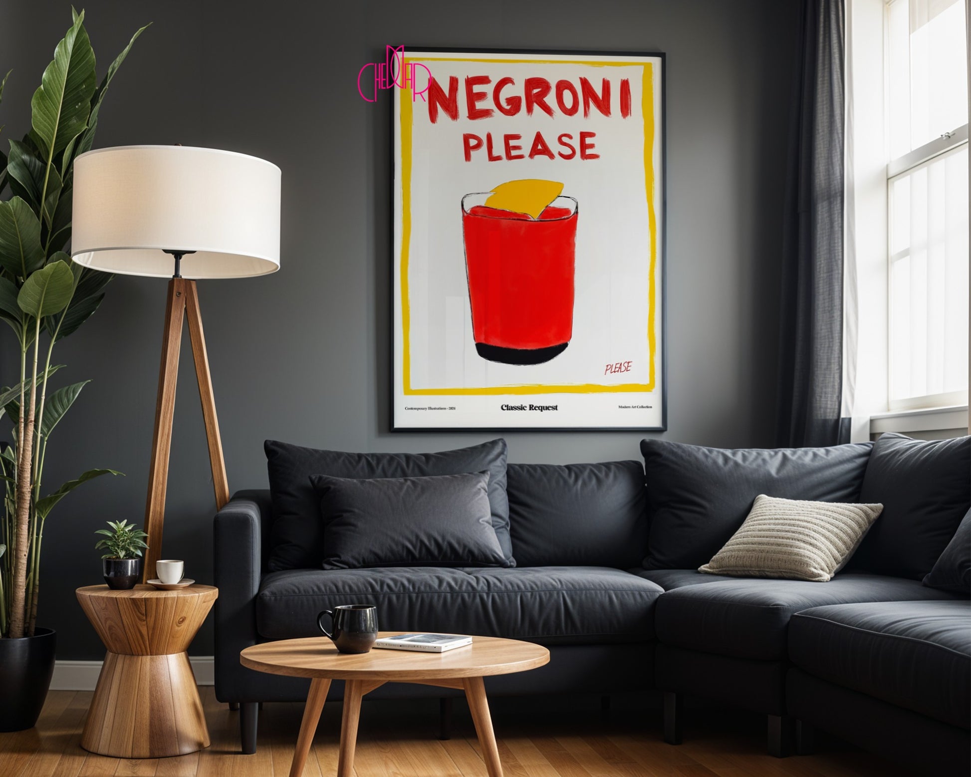 Modernist poster Negroni Please, a classic request, contemporary