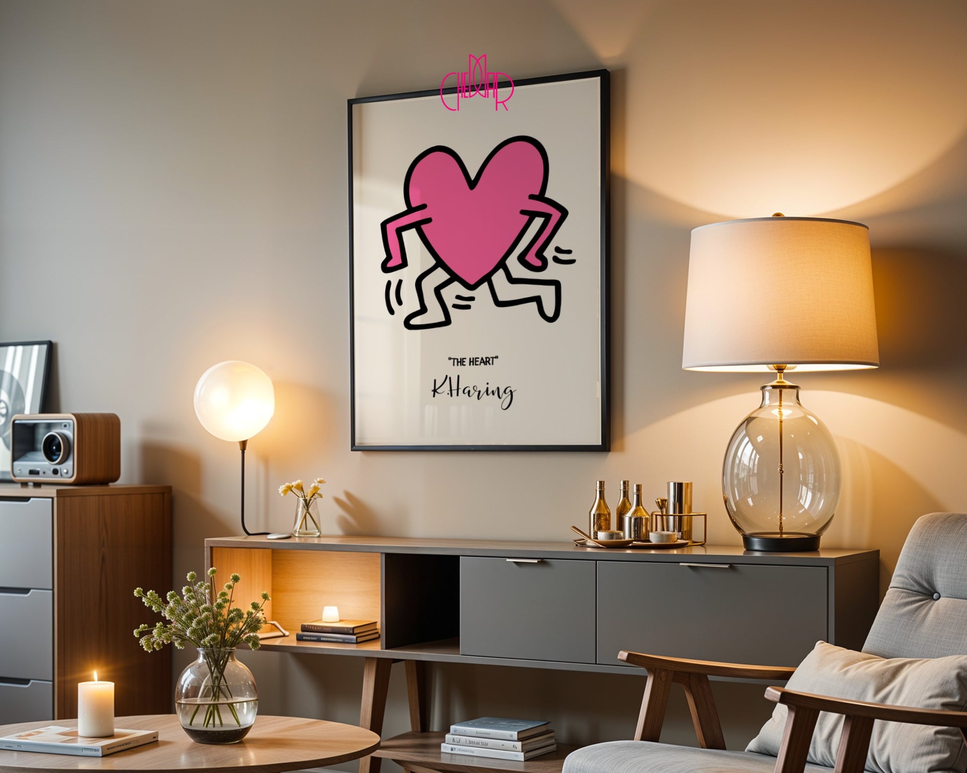 Keith Haring The Heart poster, pink heart, street art, pop art