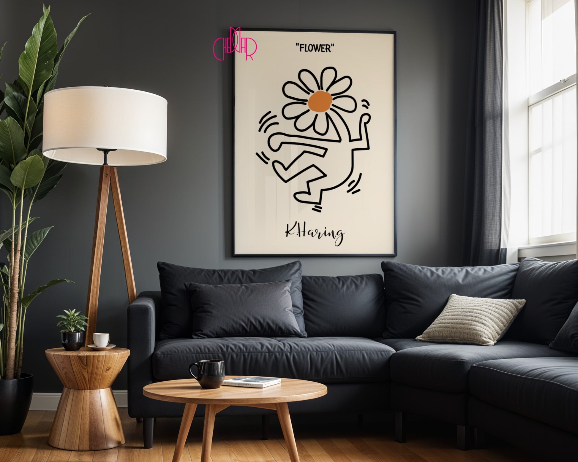 Keith Haring Flower poster, flower, street art, pop art, modernism