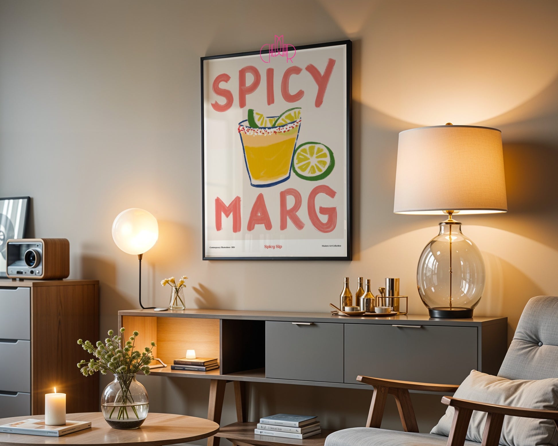 Spicy Marg, Spicy Sip poster, modernism, contemporary art