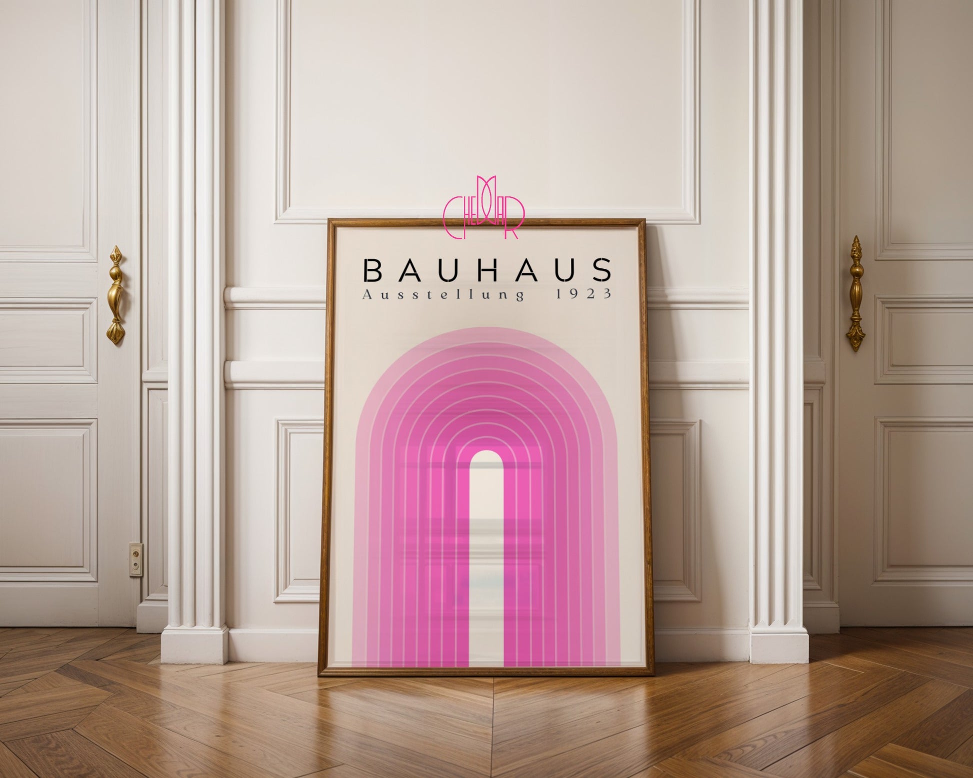 Bauhaus poster – Pink lines on a beige background, exhibition 1923