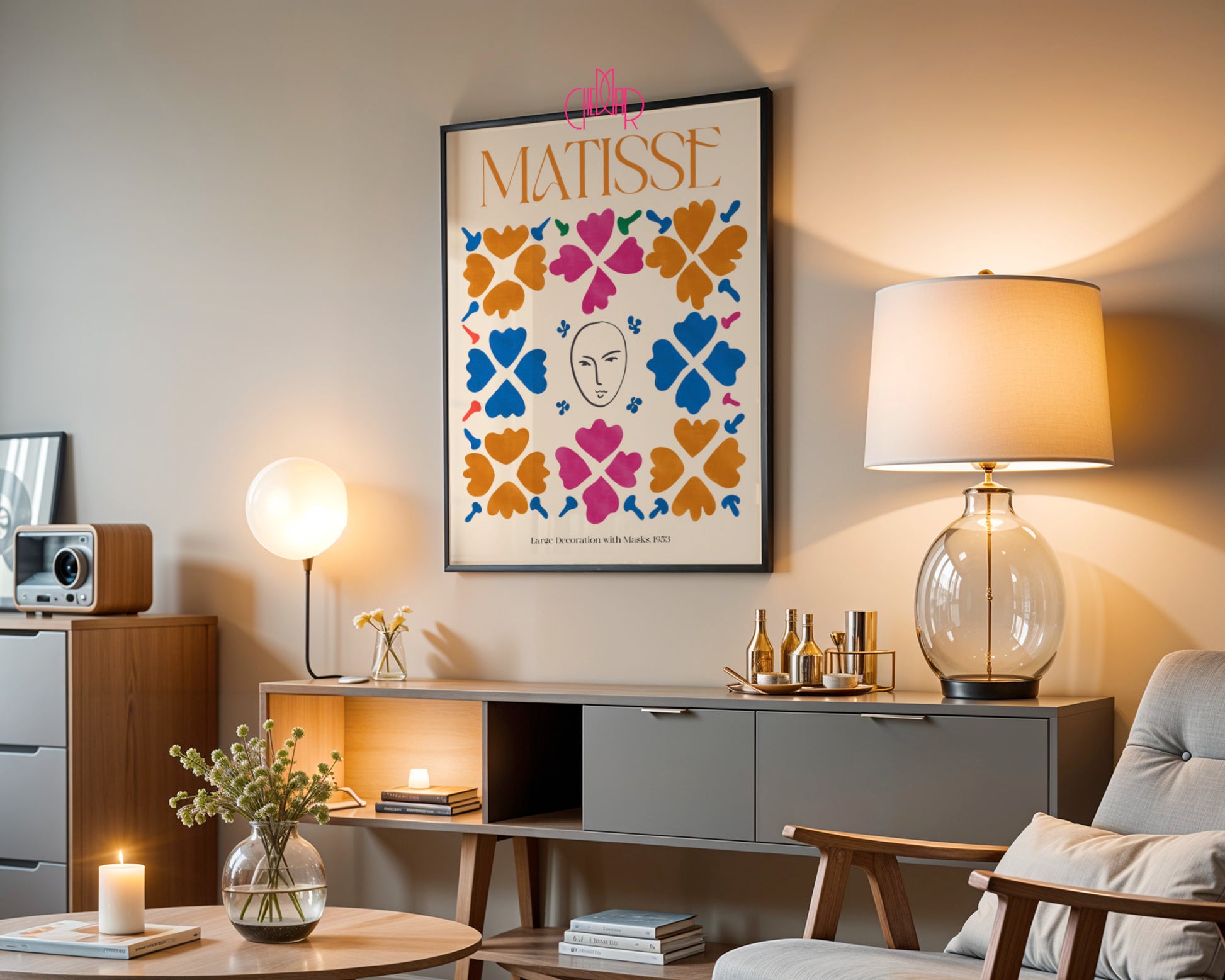 Kwiatowa Symetria: Mask & Petals – Matisse, Large Decoration with Masks