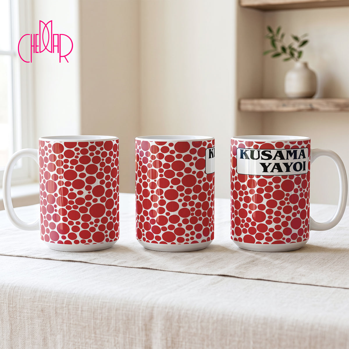 Yayoi Kusama Red Polka Dots - Ceramic Art Mug | CheddarArt