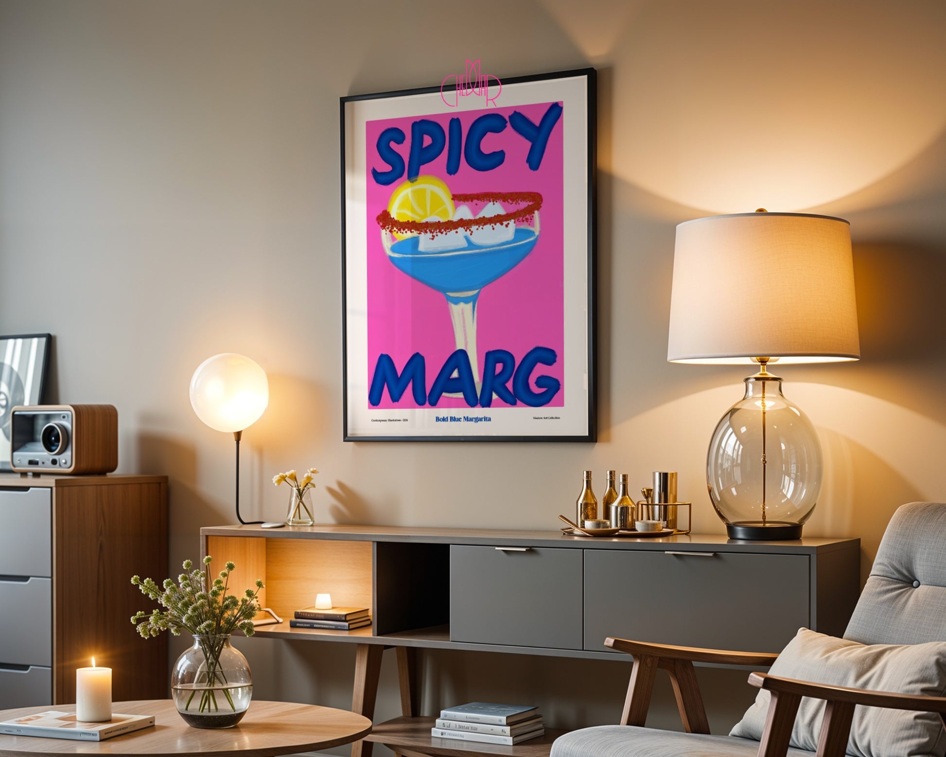 Spicy Margarita Poster, Bold Blue Margarita, Contemporary Art
