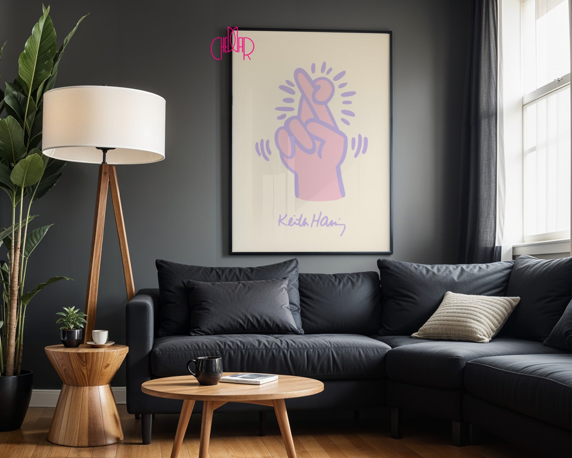 Keith Haring Crossed Fingers poster, street art, pop art