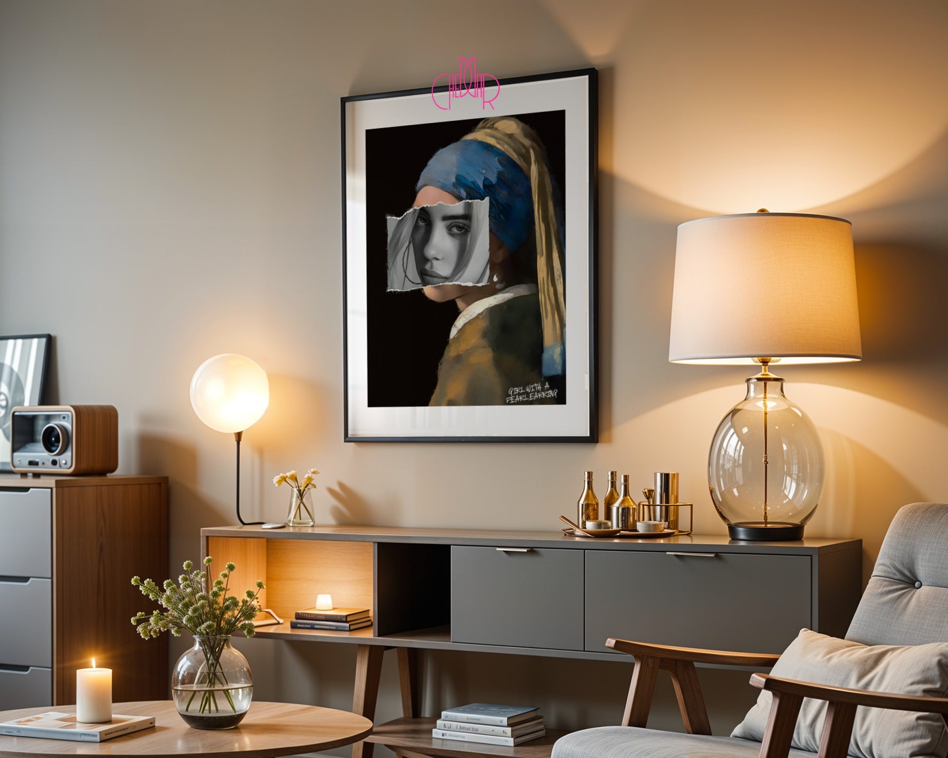 "Girl with a Pearl Earring" poster, Jan Vermeer, contemporary art, avant-garde
