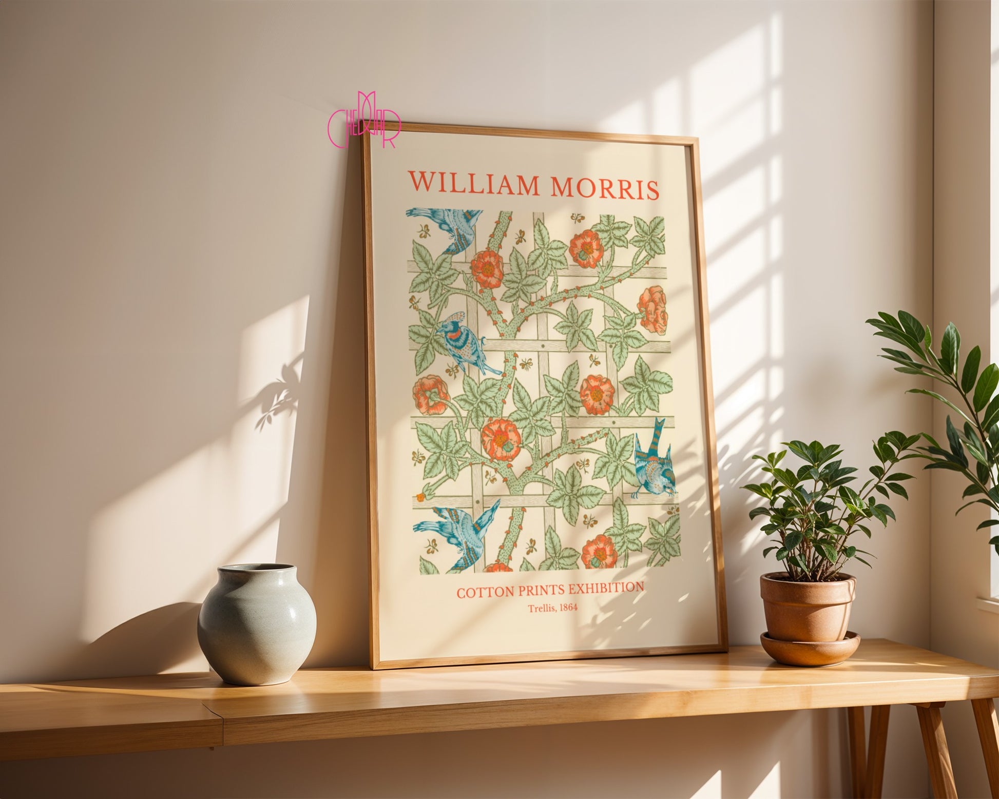 Poster William Morris – Cotton Prints Exhibition, Trellis, 1864