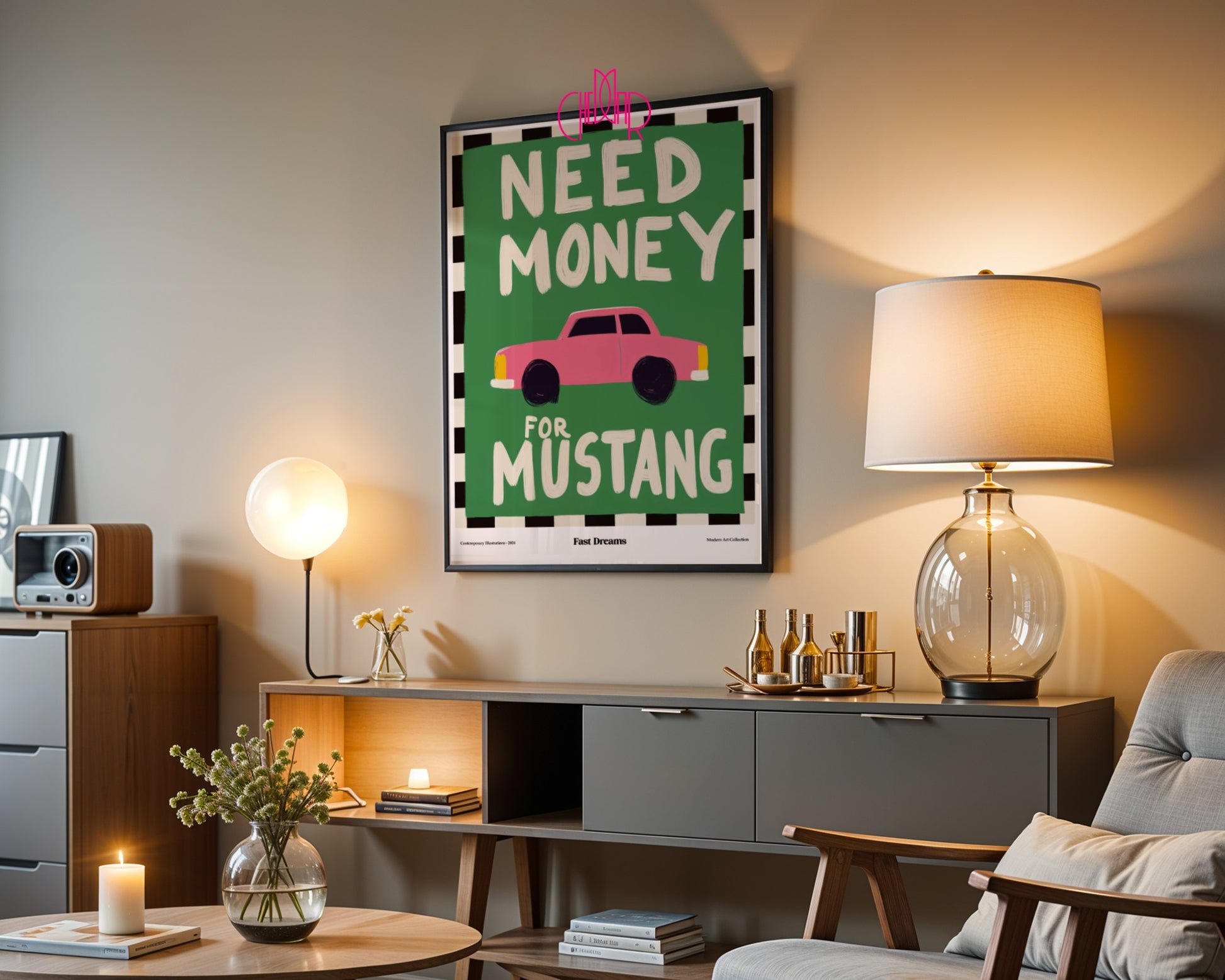 Need Money For Mustang poster, fast dreams, modernism