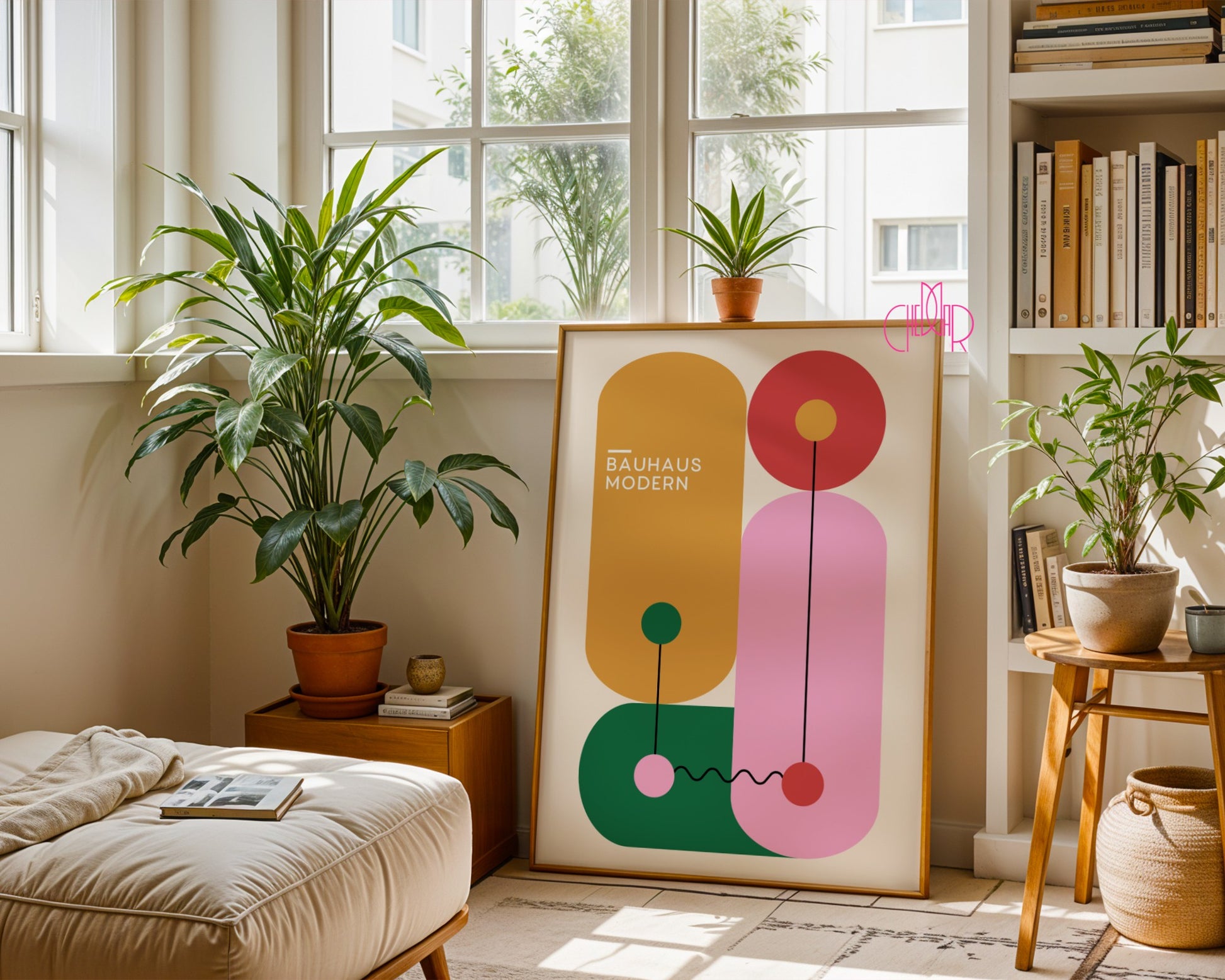 Bauhaus Poster – Colorful Geometric Shapes on a Beige Background, Modernism