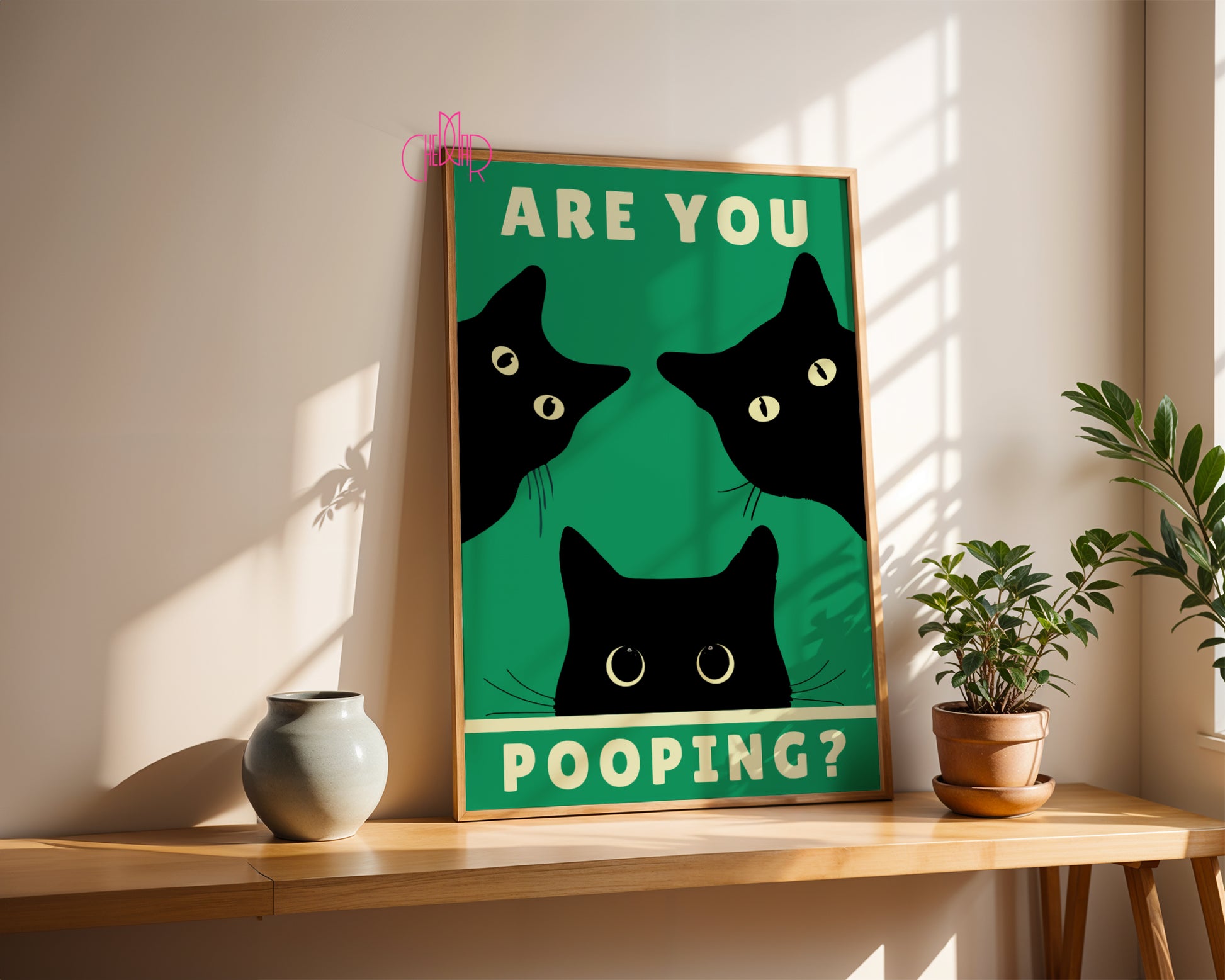 "Are You Pooping?" poster with black cats