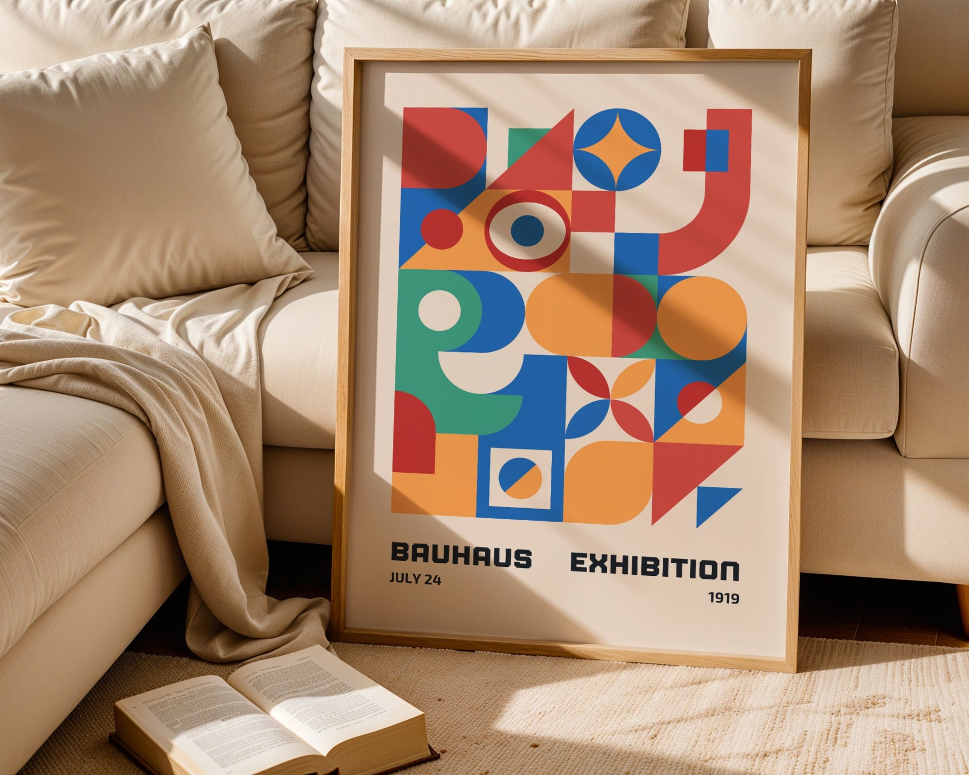 Bauhaus poster – Colorful abstract shapes on a beige background, exhibition 1919