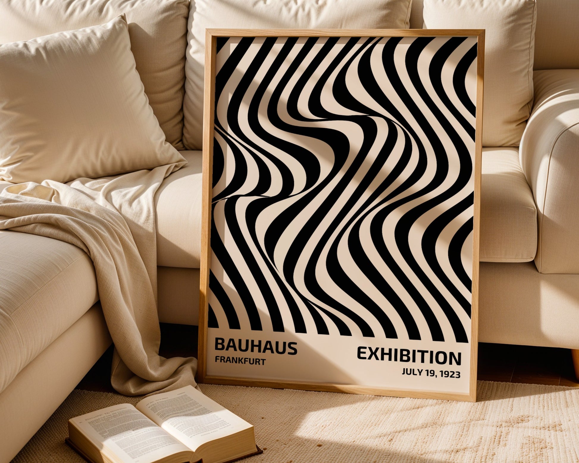 Bauhaus poster – Black abstract lines on a beige background, exhibition 1919