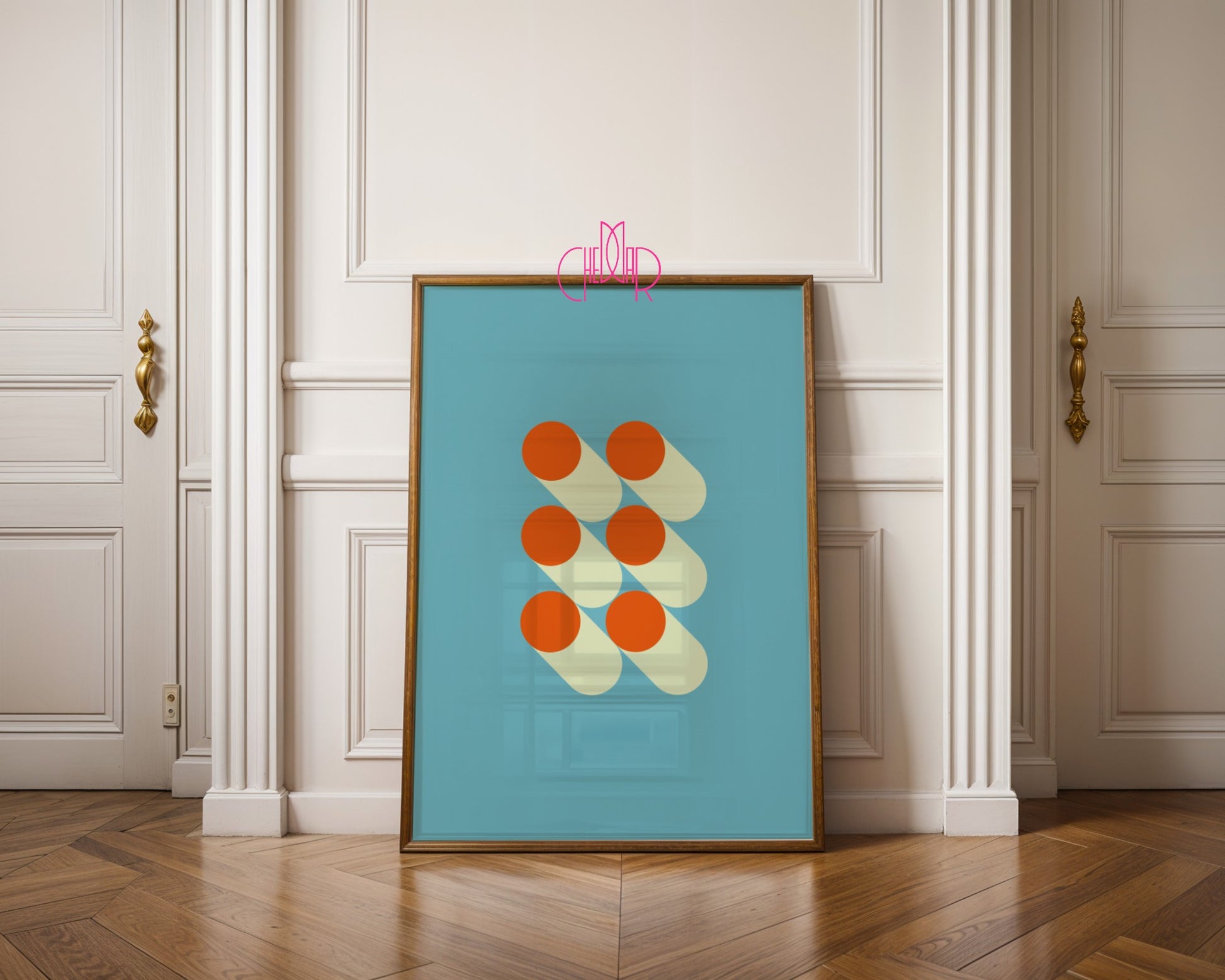 Bauhaus Poster – Orange Dots on a Blue Background