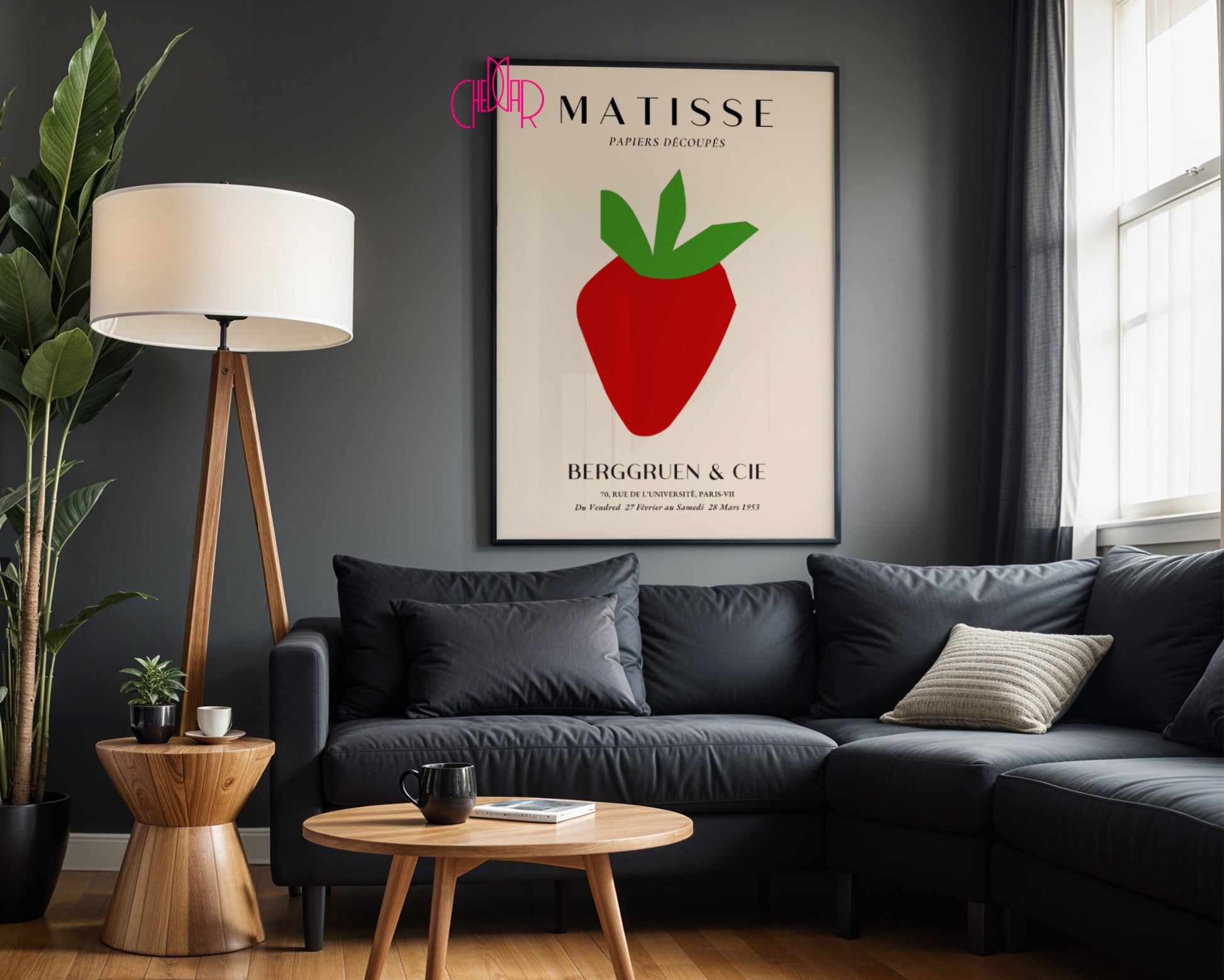 Bauhaus poster red "Eyes of the Prophet" on a navy blue background, modernism