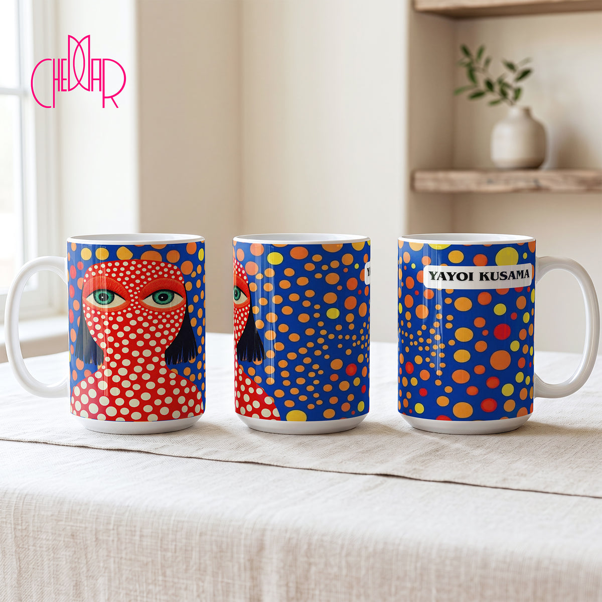 Yayoi Kusama Red Portrait Dots - Ceramic Mug | CheddarArt