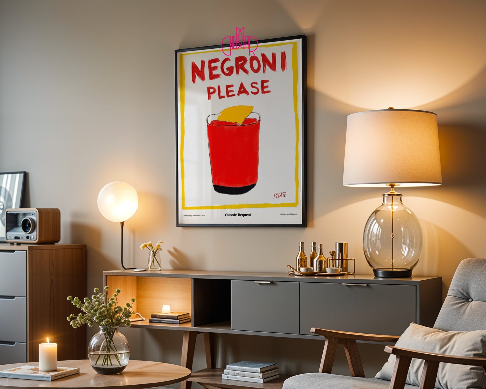 Modernist poster Negroni Please, a classic request, contemporary